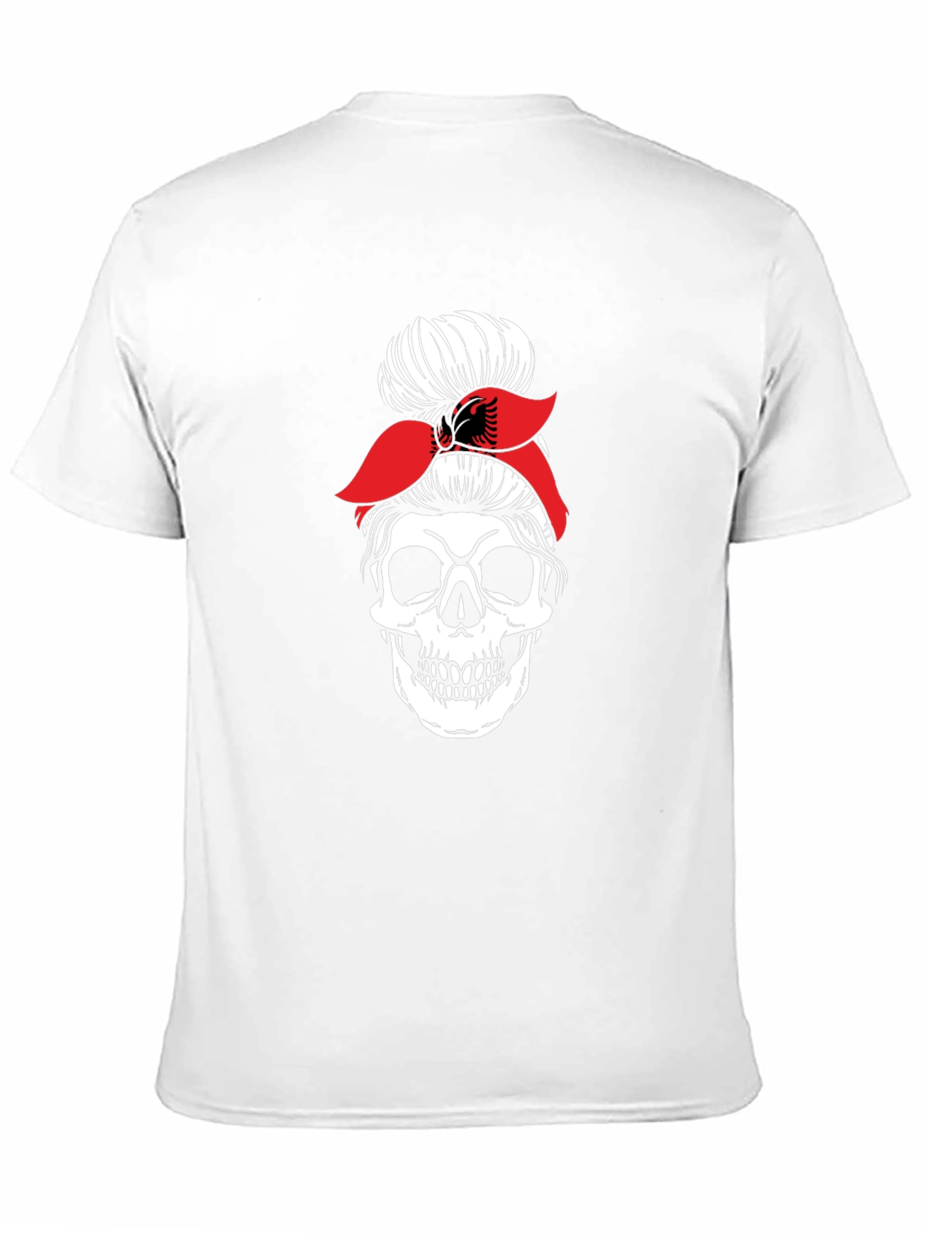 Skull Messy Bun T-Shirt - Albanian Flag Headband