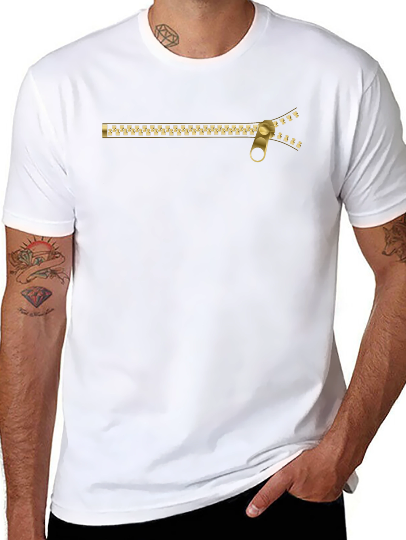 Zipper Graphic Black T-Shirt - Novelty Design Tee