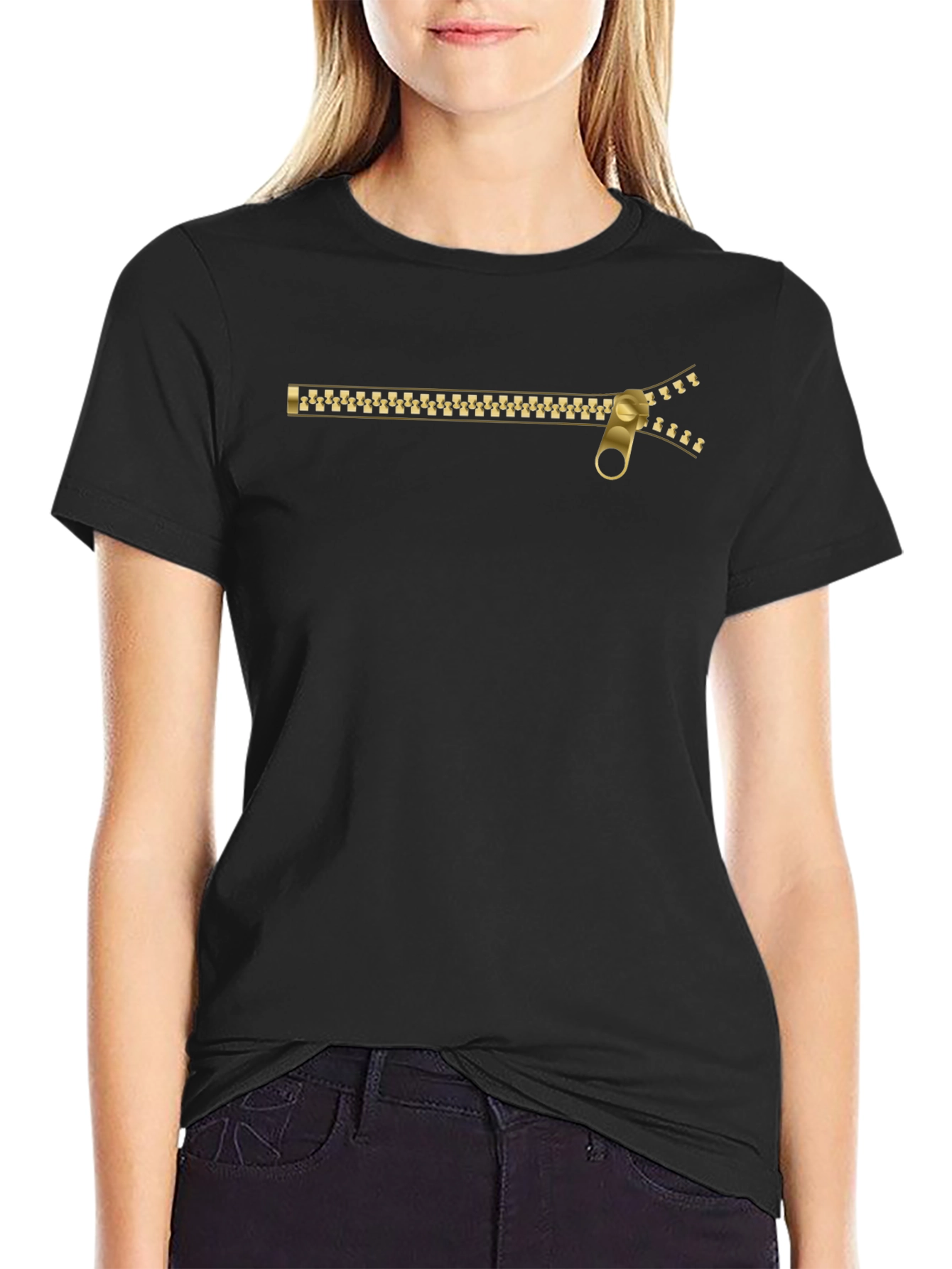 Zipper Graphic Black T-Shirt - Novelty Design Tee