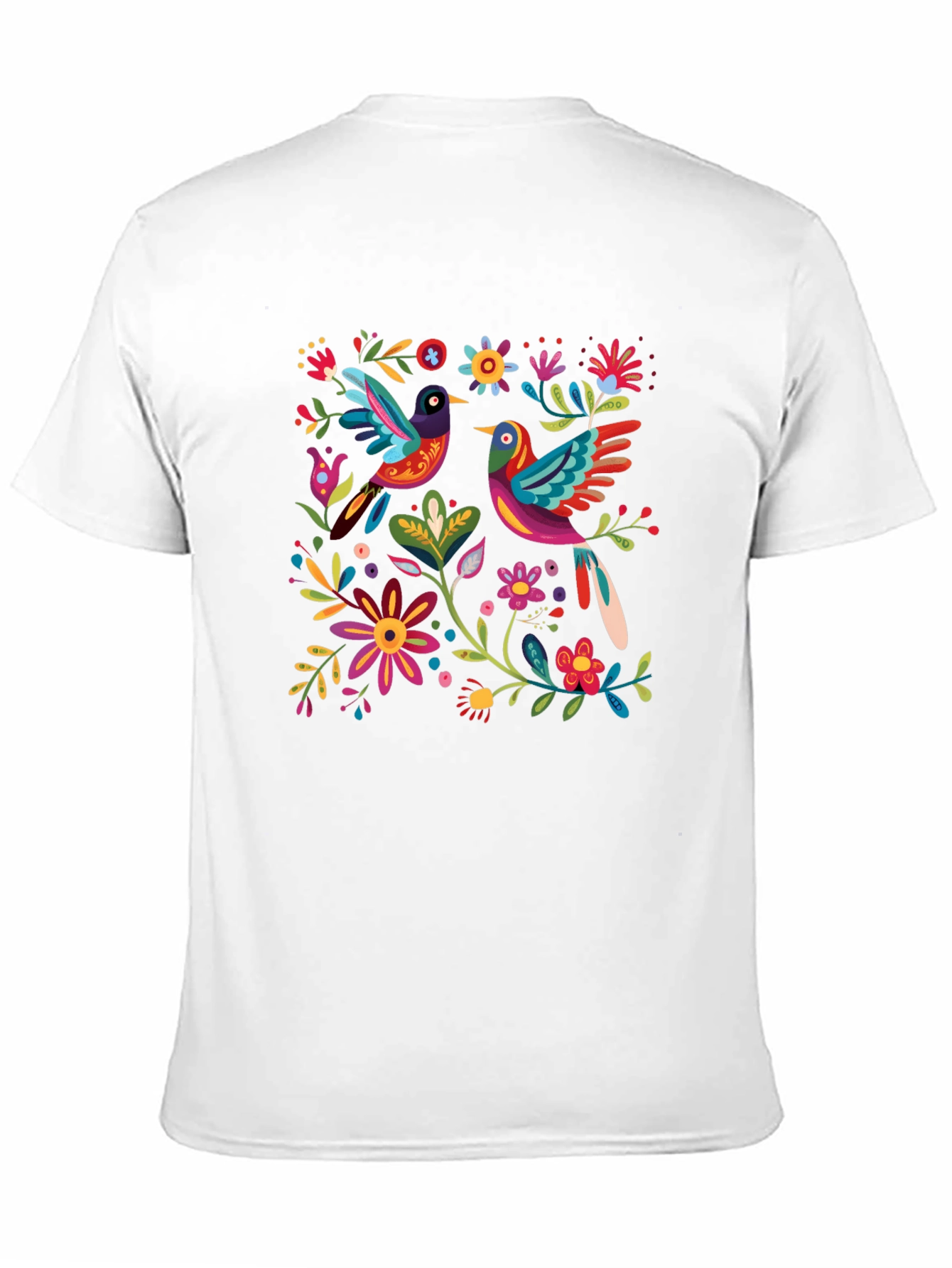 Floral Birds Graphic Tee - Black Cotton T-Shirt