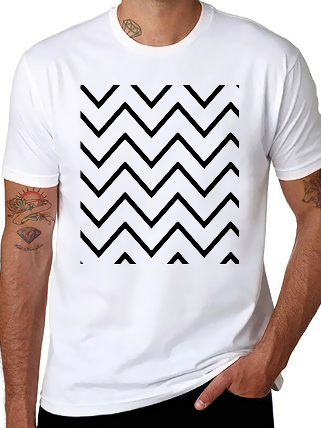 Chevron Pattern Tee - Mens Casual Black Shirt