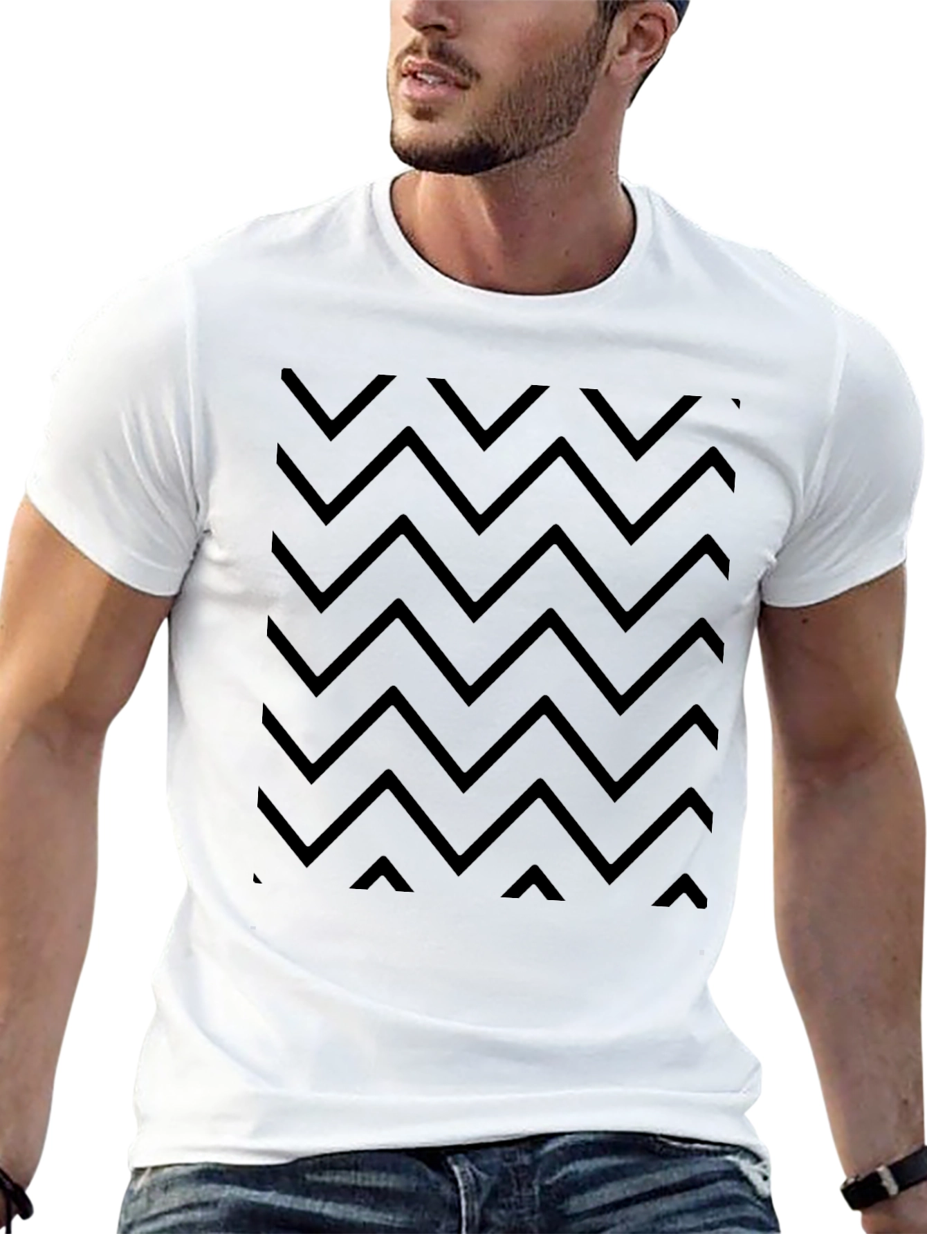 Chevron Pattern Tee - Mens Casual Black Shirt