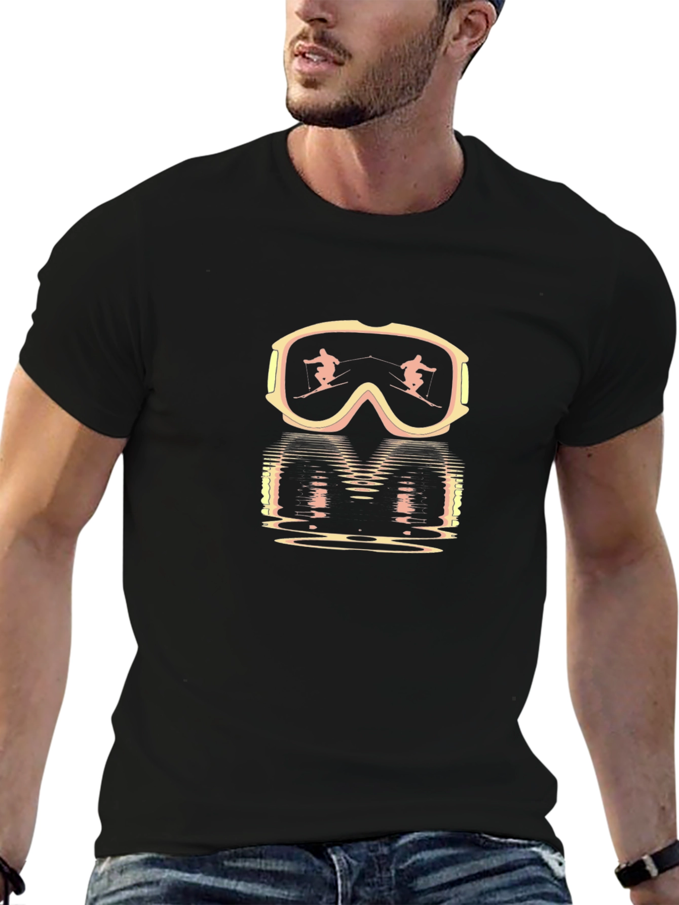 Ski Goggles Reflection Graphic Tee - Black Cotton