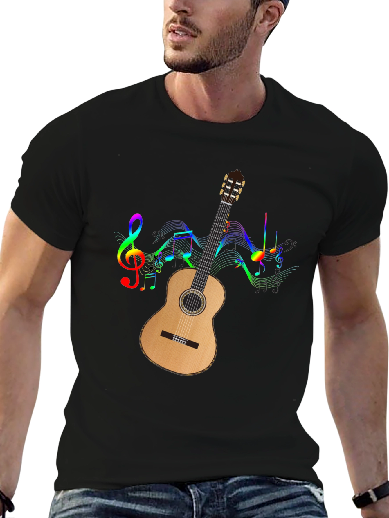 Musical Guitar Graphic Tee - Mens Black T-Shirt