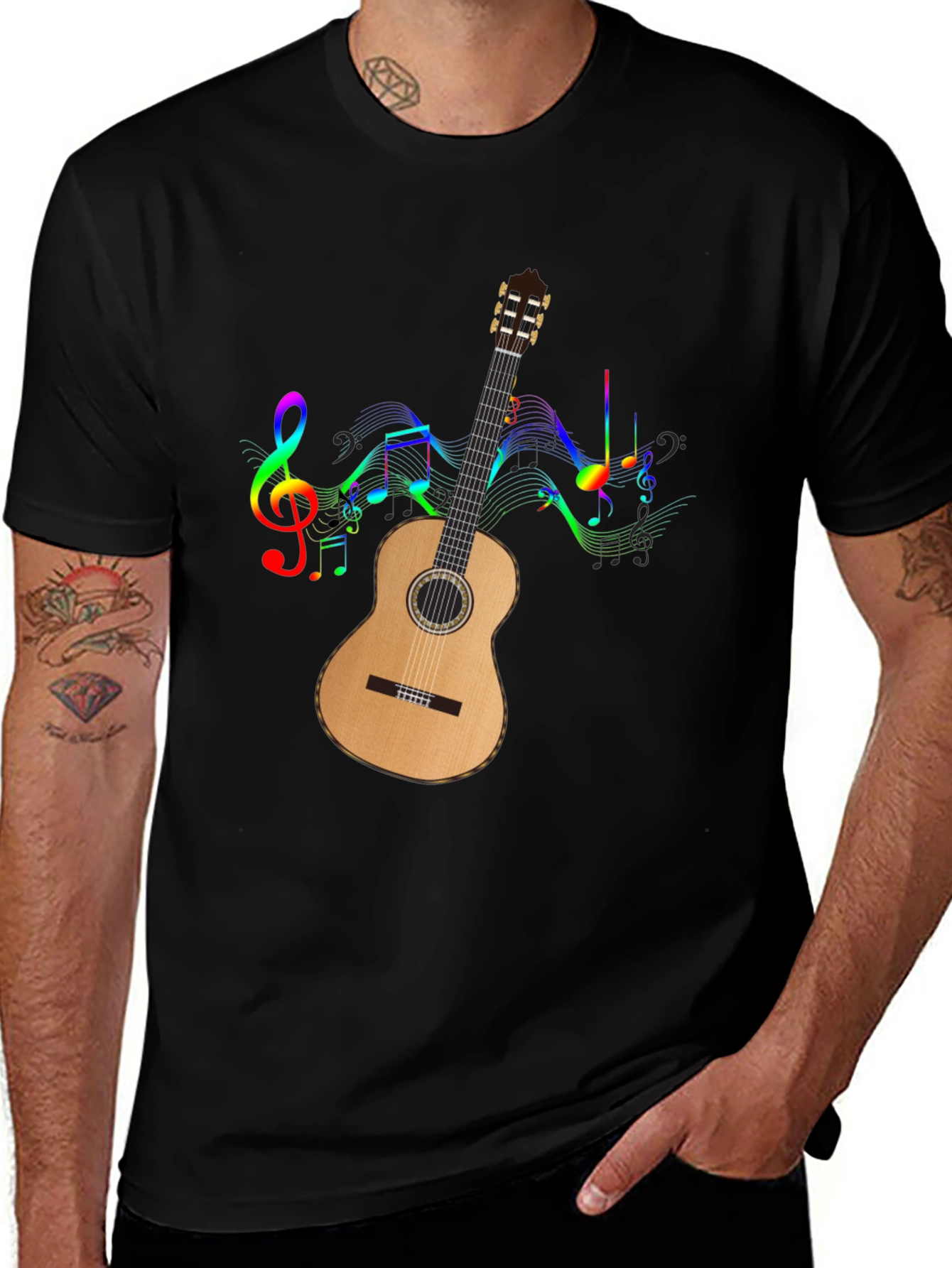 Musical Guitar Graphic Tee - Mens Black T-Shirt