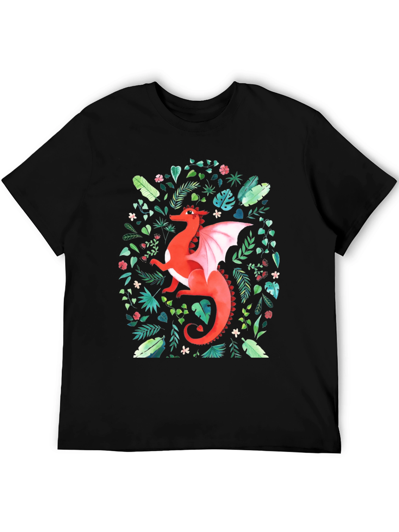 Red Dragon T-Shirt - Fantasy Floral Design