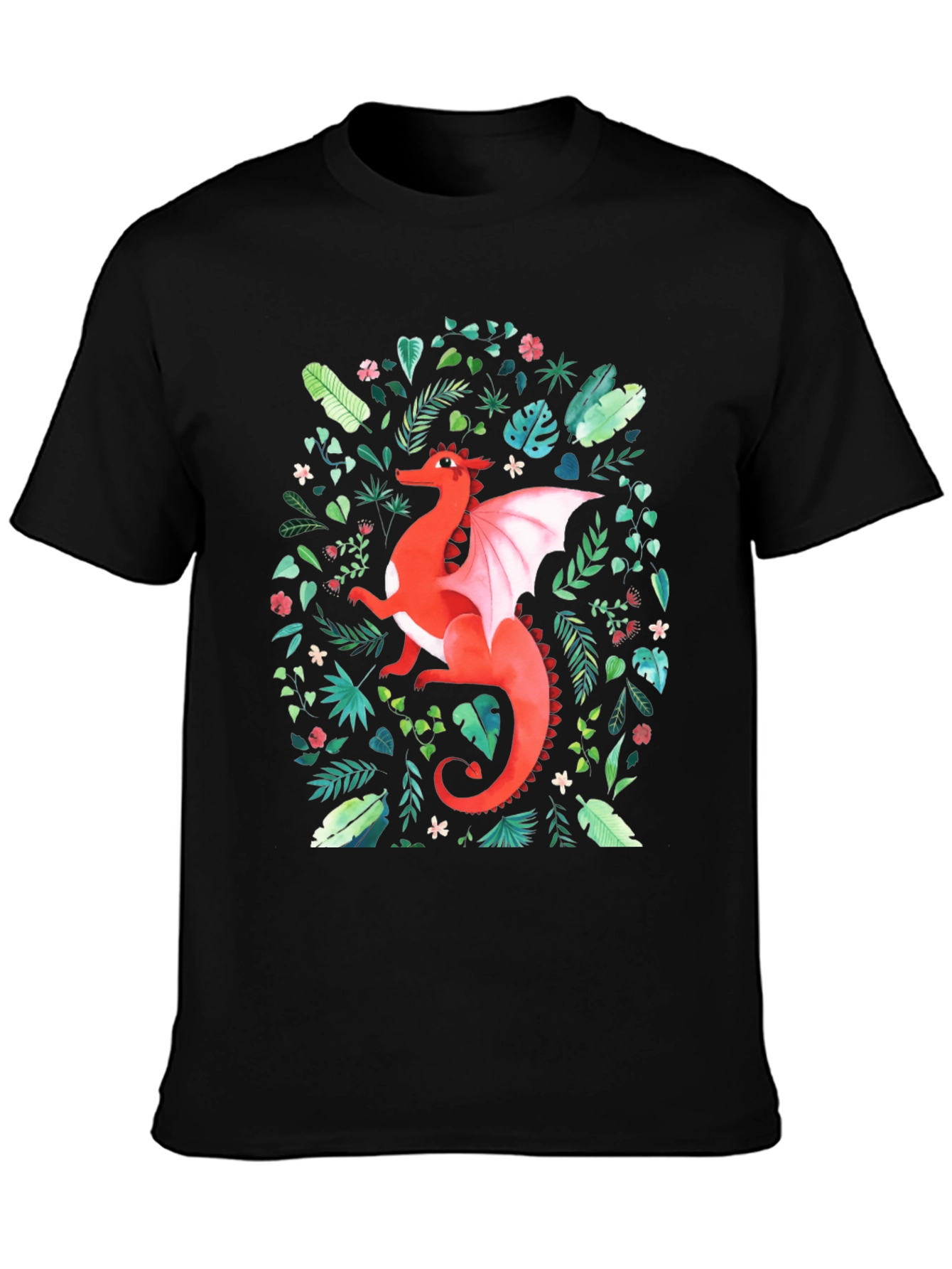 Red Dragon T-Shirt - Fantasy Floral Design