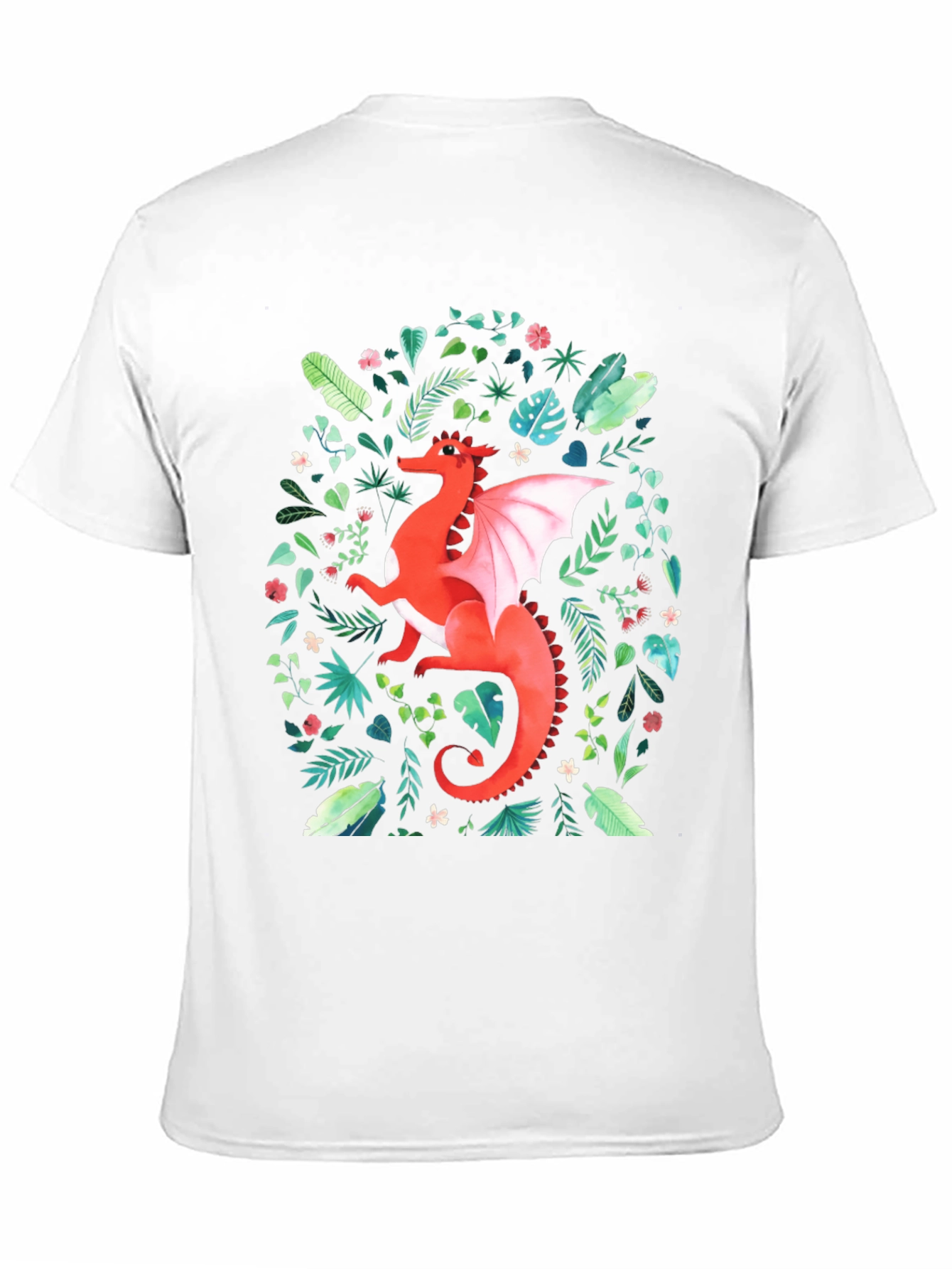 Red Dragon T-Shirt - Fantasy Floral Design