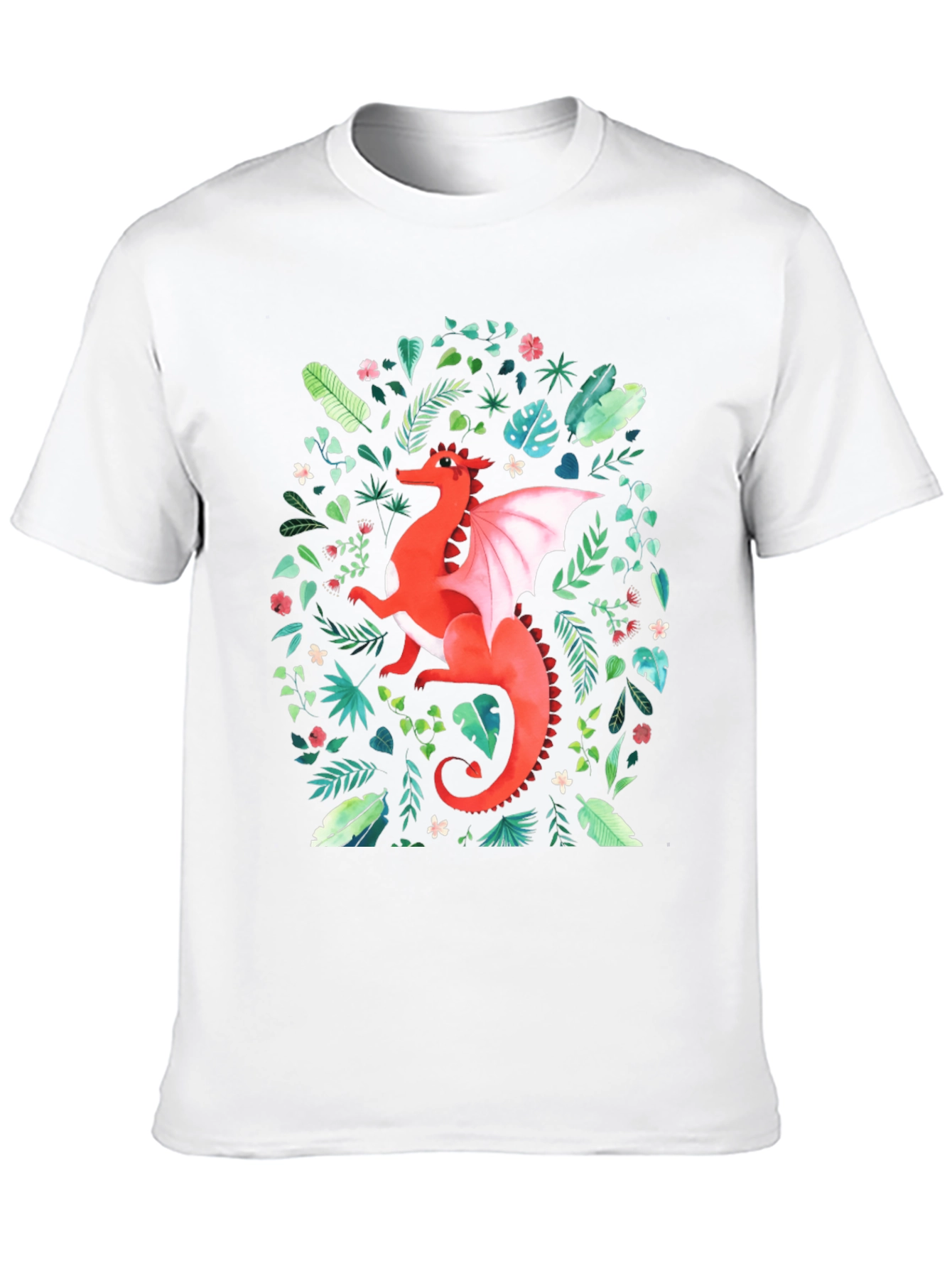 Red Dragon T-Shirt - Fantasy Floral Design