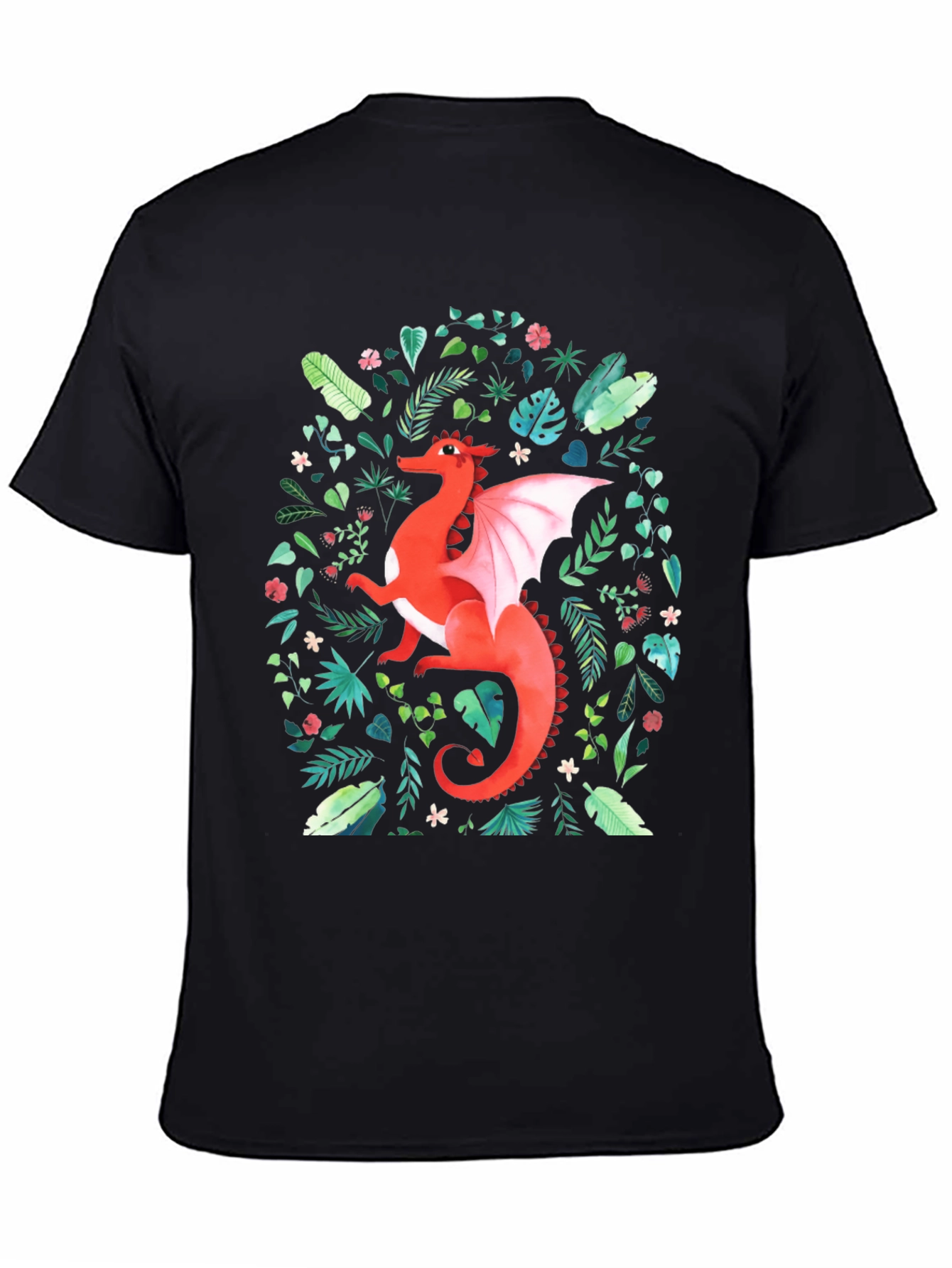 Red Dragon T-Shirt - Fantasy Floral Design