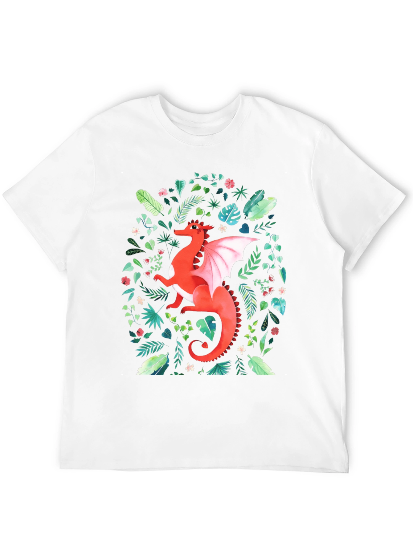 Red Dragon T-Shirt - Fantasy Floral Design