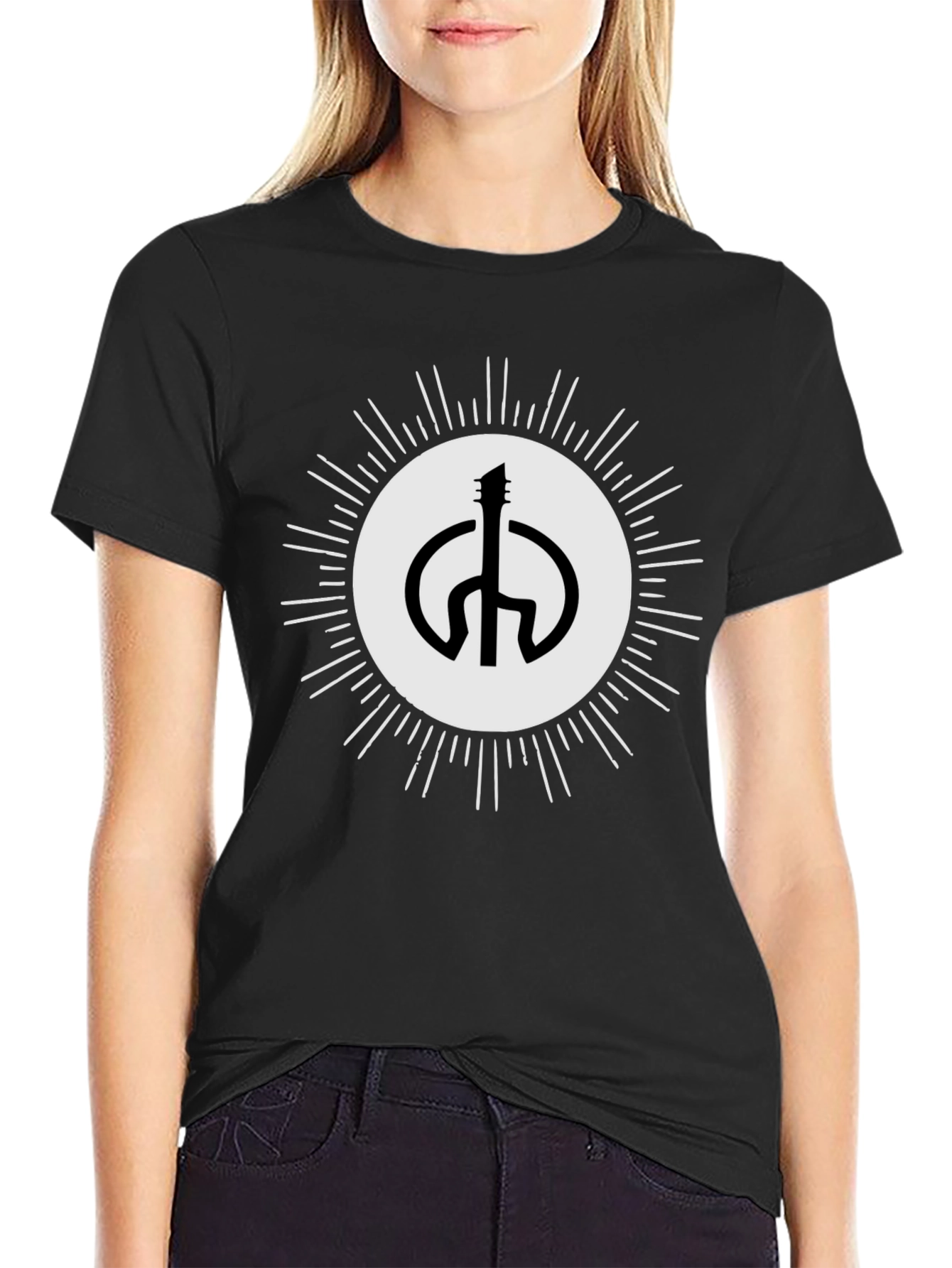 Guitar Peace Sign Black T-Shirt