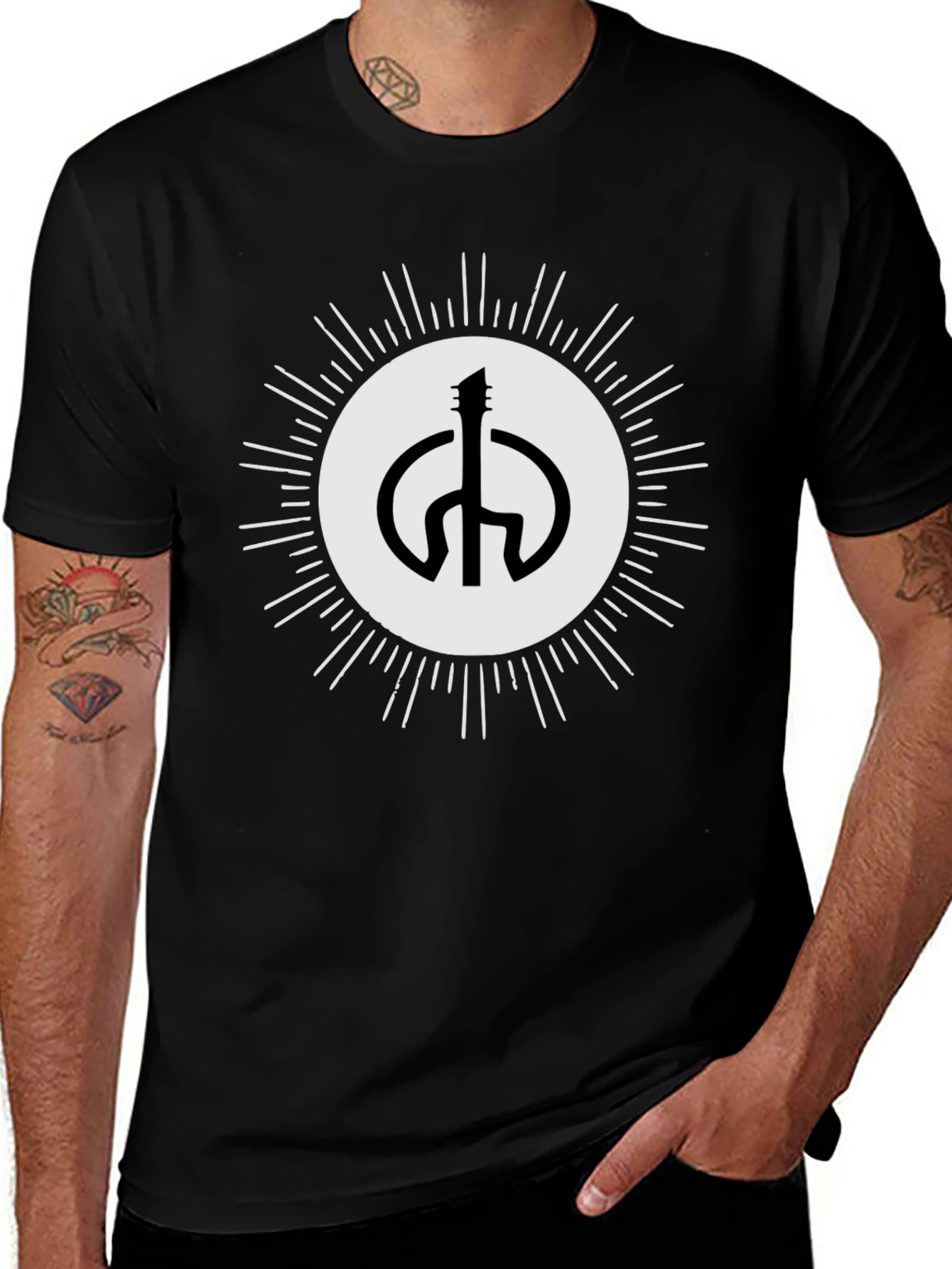 Guitar Peace Sign Black T-Shirt