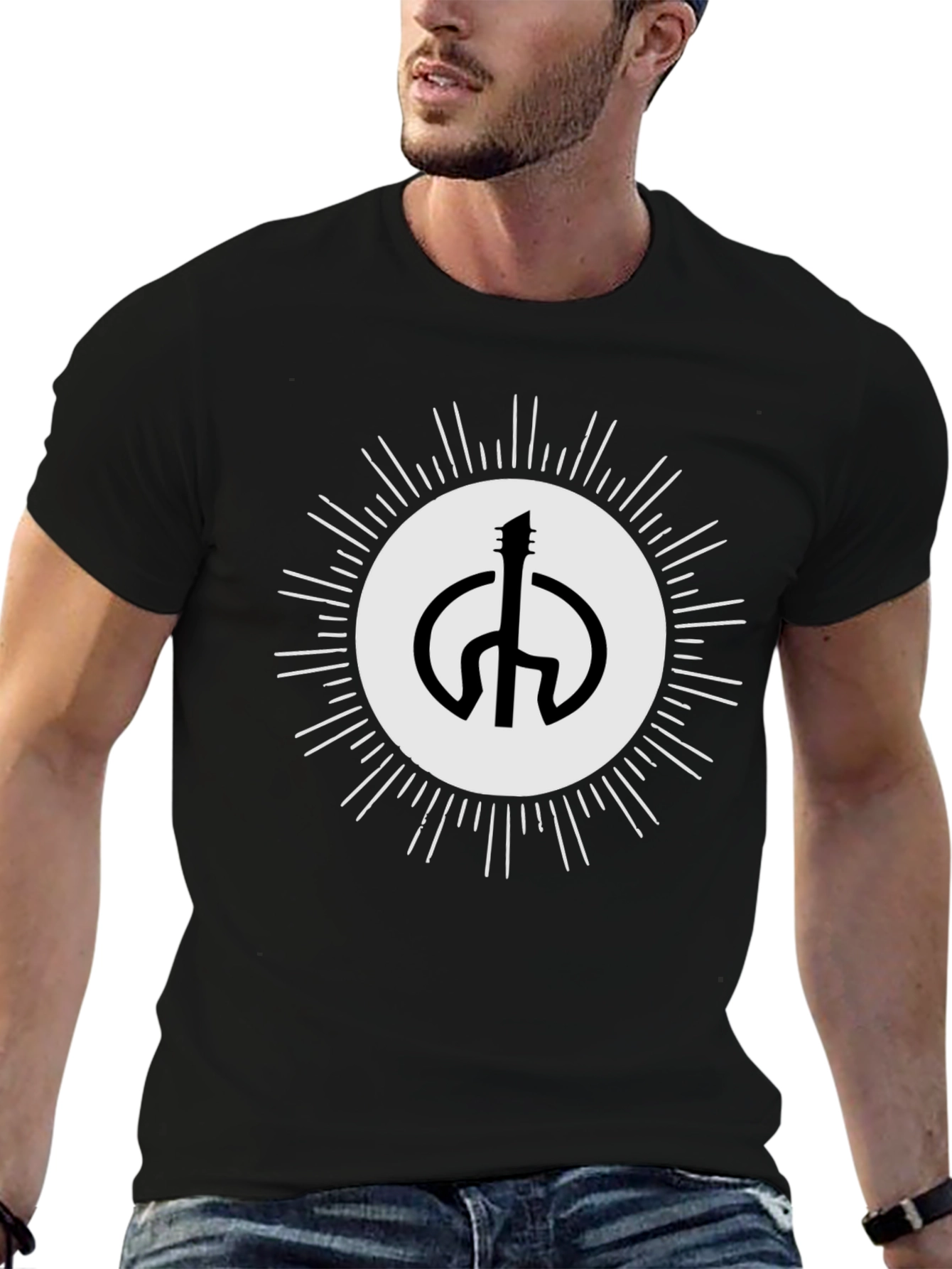Guitar Peace Sign Black T-Shirt
