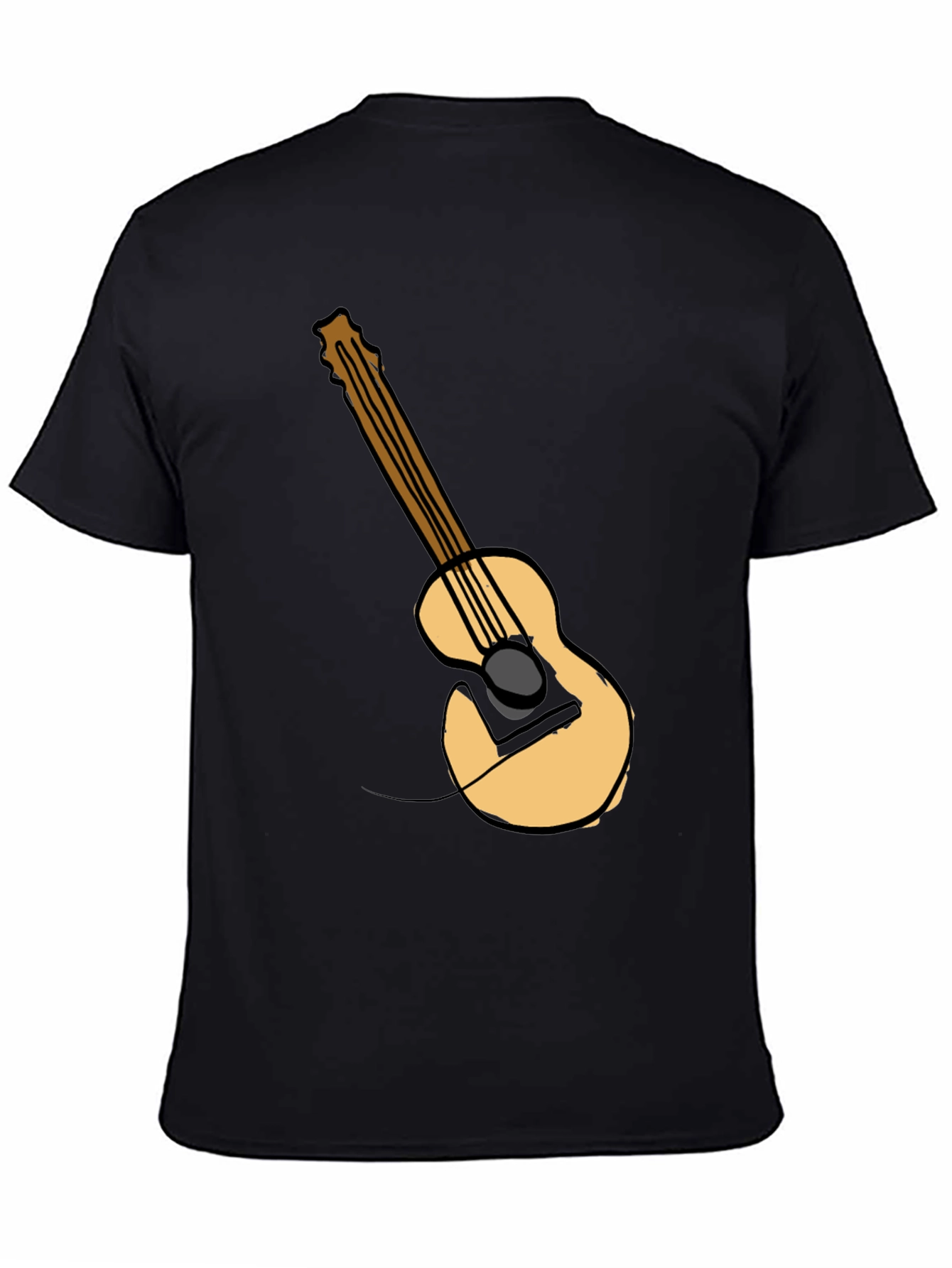 Guitar Graphic Tee - Black Cotton Casual T-Shirt