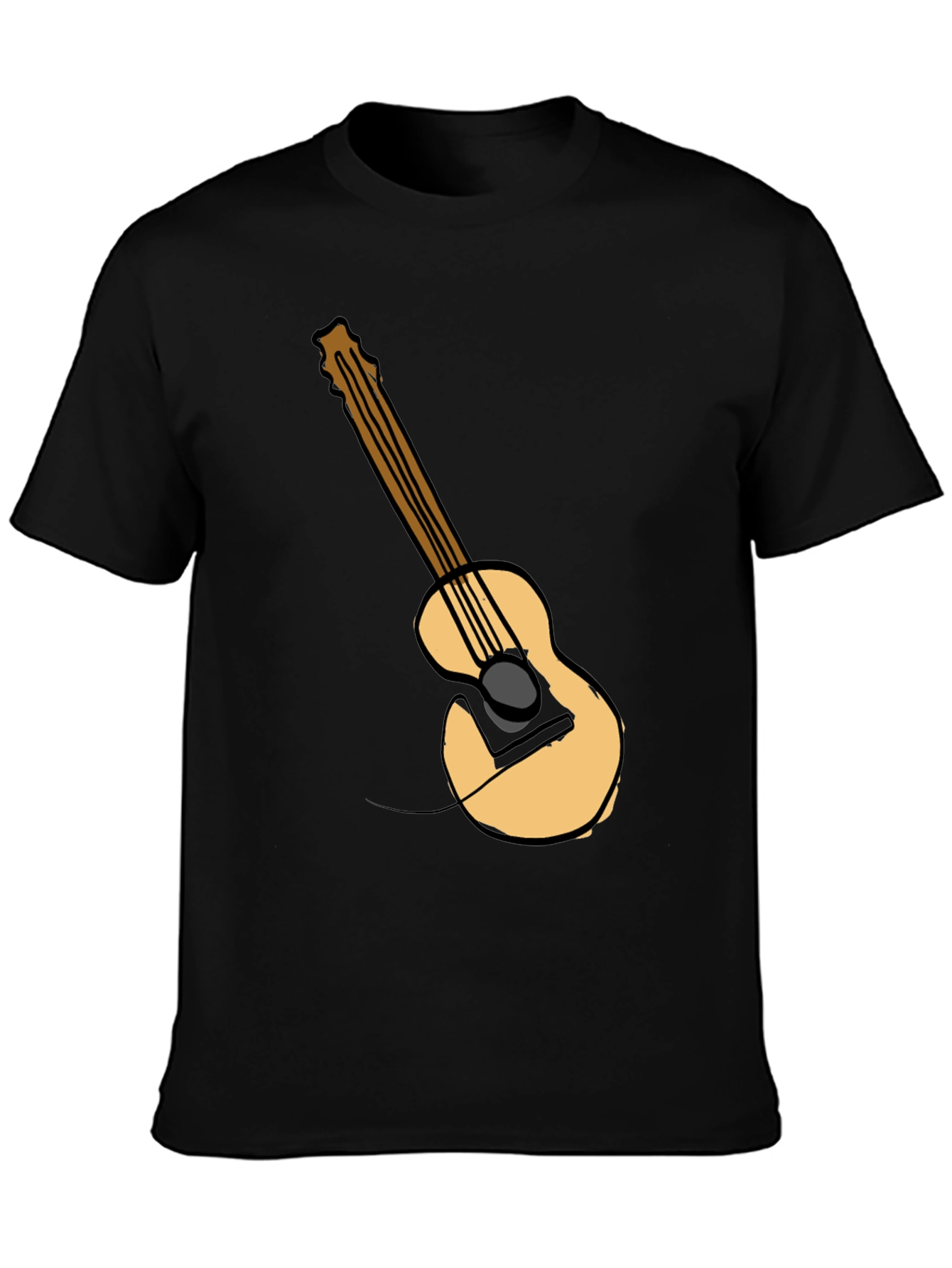 Guitar Graphic Tee - Black Cotton Casual T-Shirt