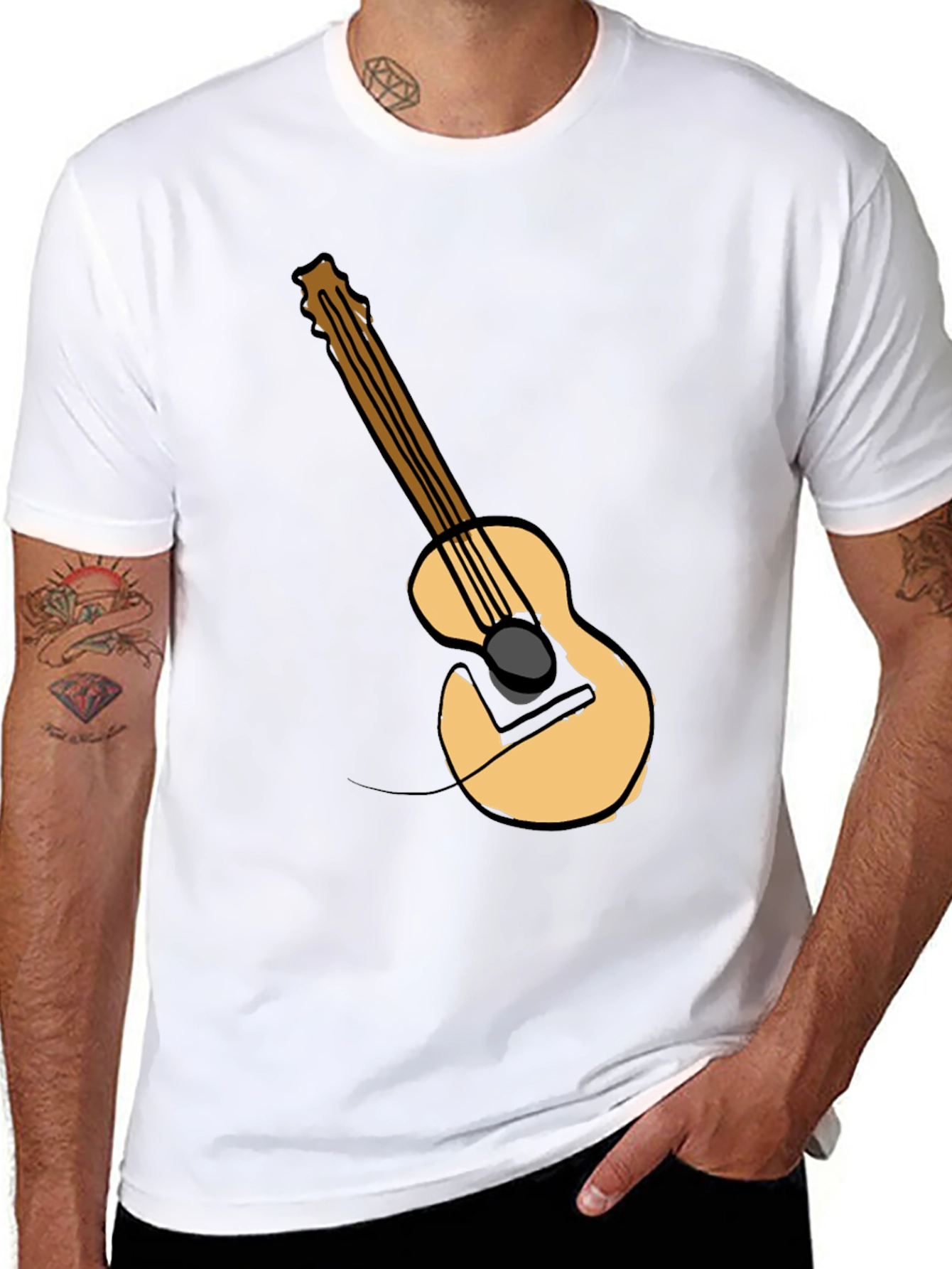 Guitar Graphic Tee - Black Cotton Casual T-Shirt