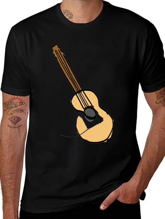 Guitar Graphic Tee - Black Cotton Casual T-Shirt