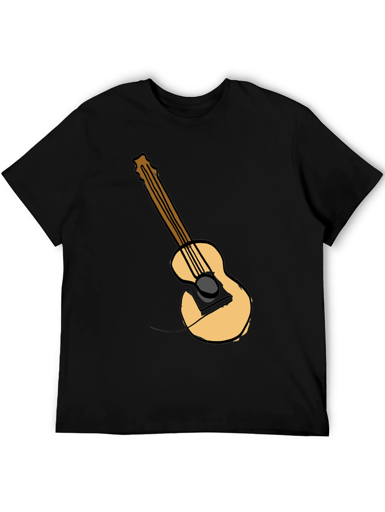 Guitar Graphic Tee - Black Cotton Casual T-Shirt