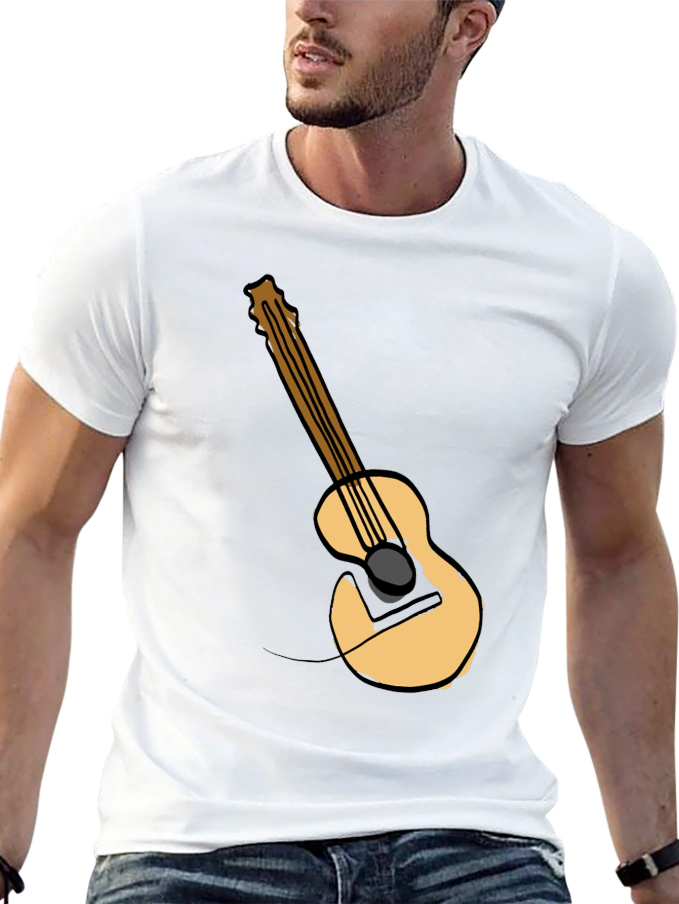 Guitar Graphic Tee - Black Cotton Casual T-Shirt
