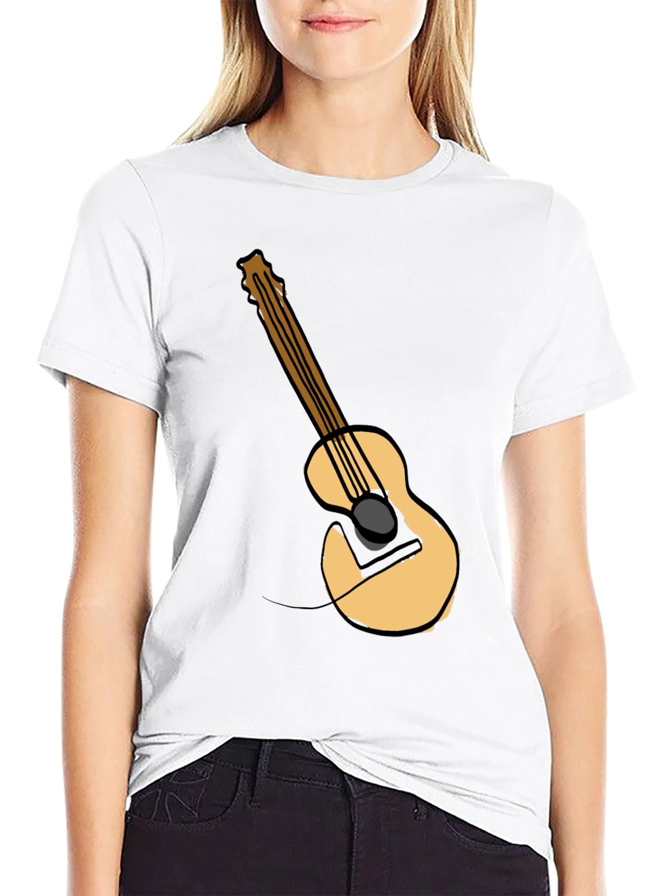 Guitar Graphic Tee - Black Cotton Casual T-Shirt