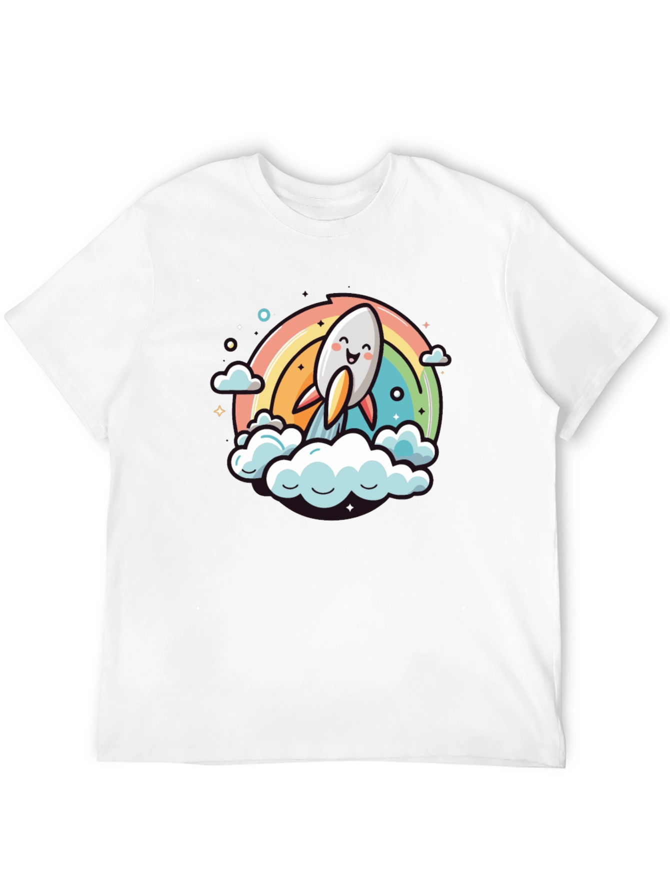 Cute Cartoon Rocket Rainbow T-Shirt