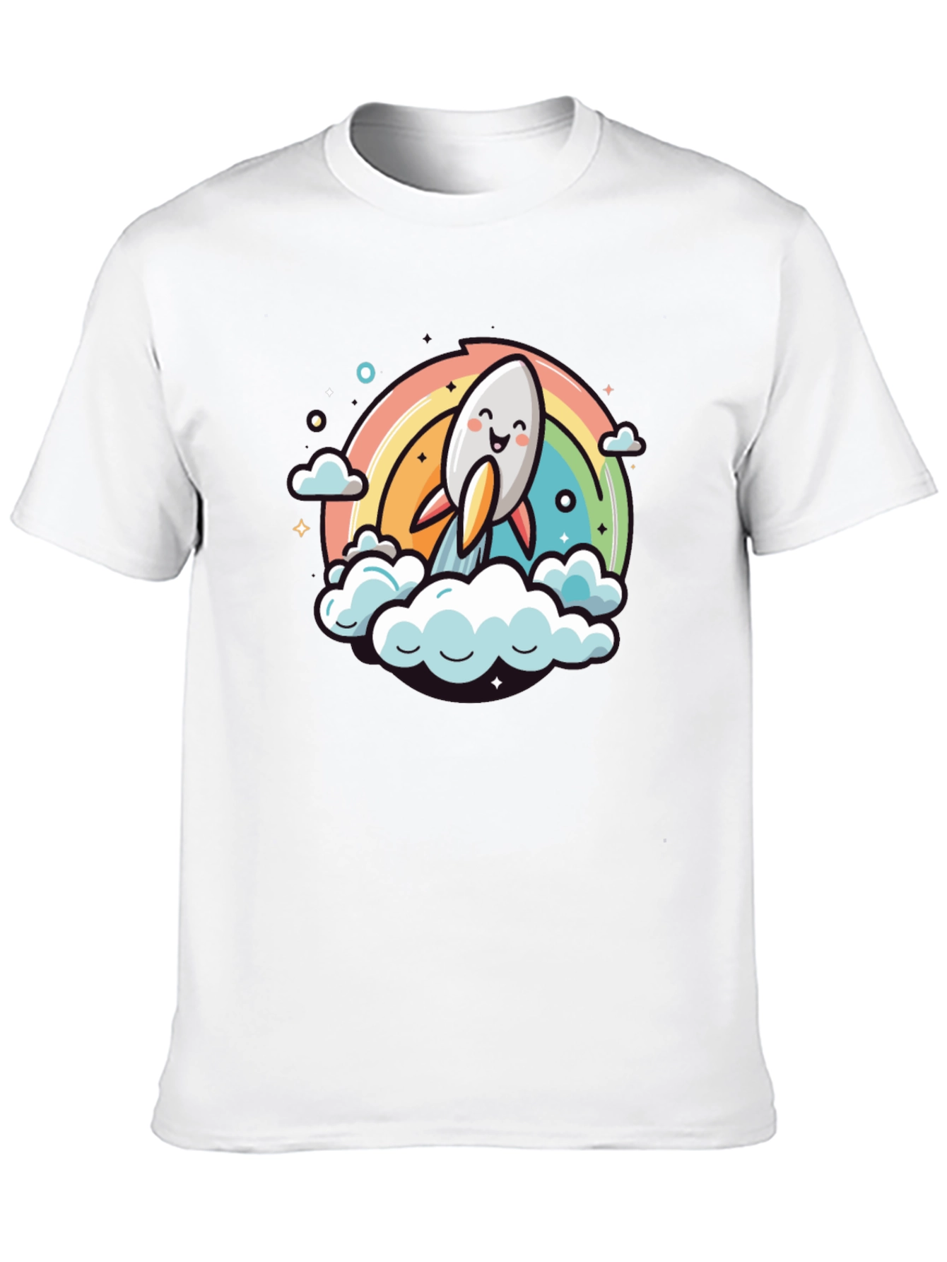 Cute Cartoon Rocket Rainbow T-Shirt