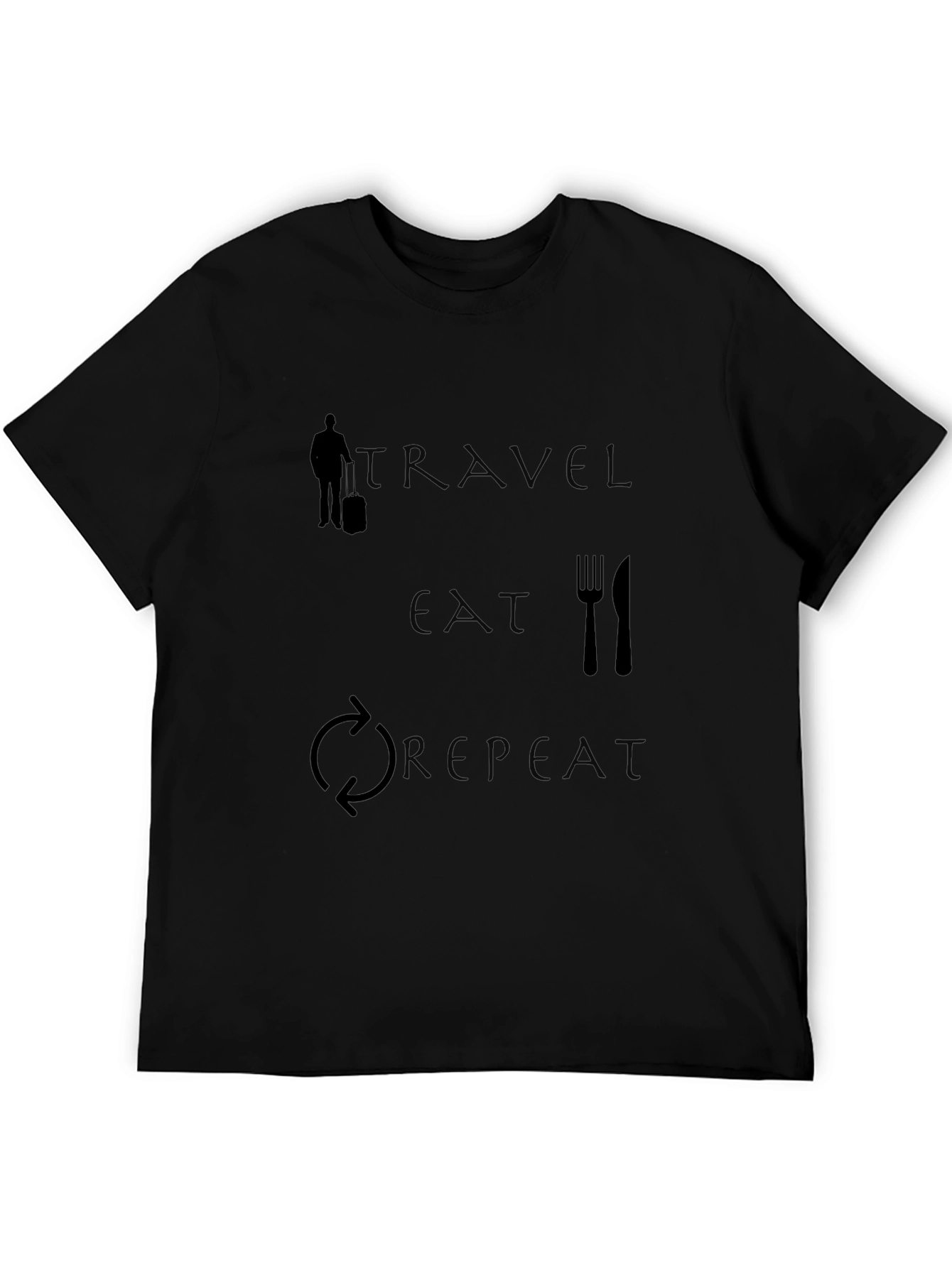 Travel Eat Repeat Graphic Tee - Black Cotton T-Shirt