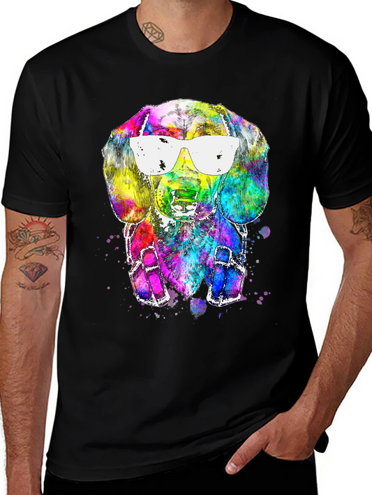 Cool Dog Graphic Tee - Vibrant Watercolor Style