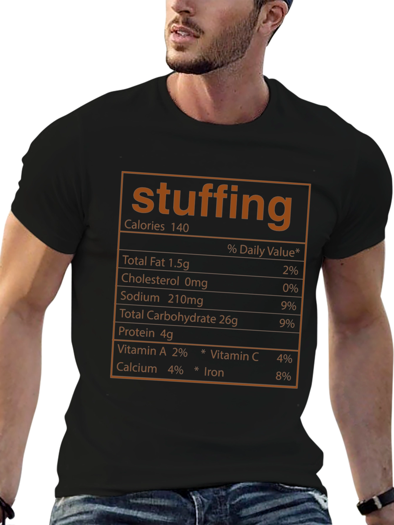 Funny Stuffing Nutrition Facts Black T-Shirt