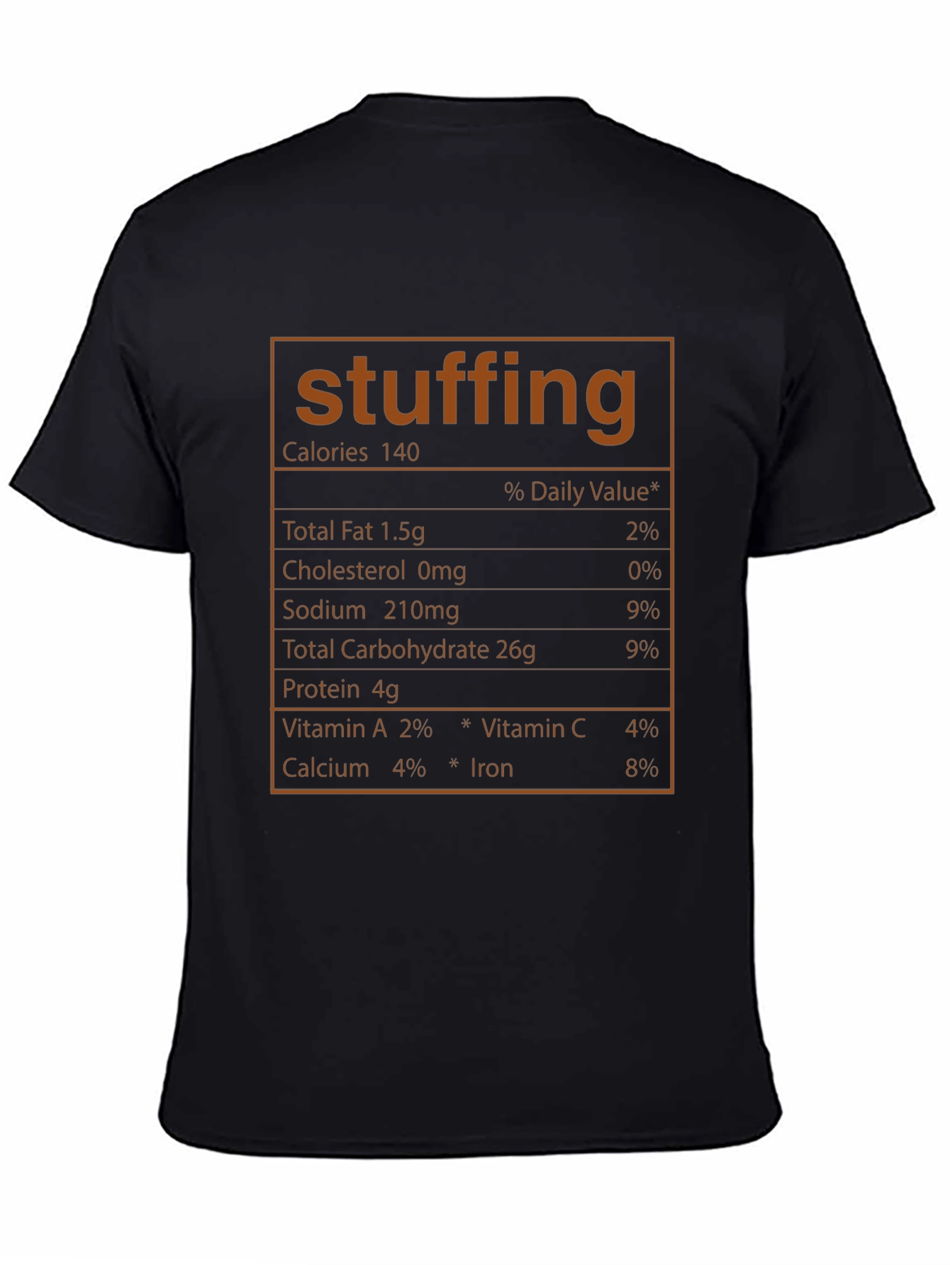 Funny Stuffing Nutrition Facts Black T-Shirt
