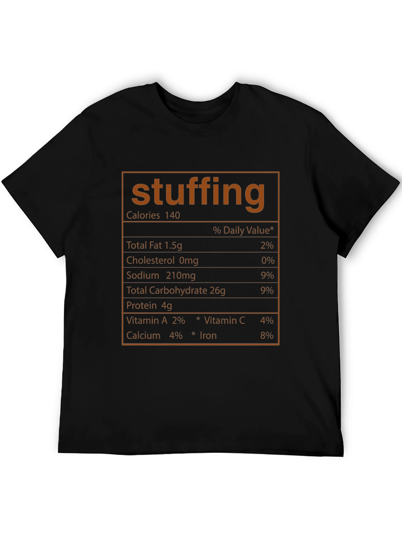 Funny Stuffing Nutrition Facts Black T-Shirt
