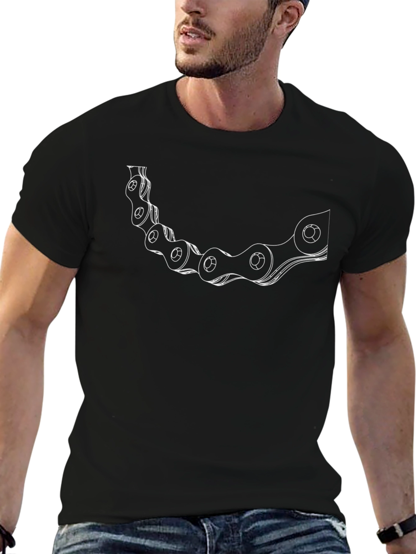 Black T-Shirt with Chain Graphic