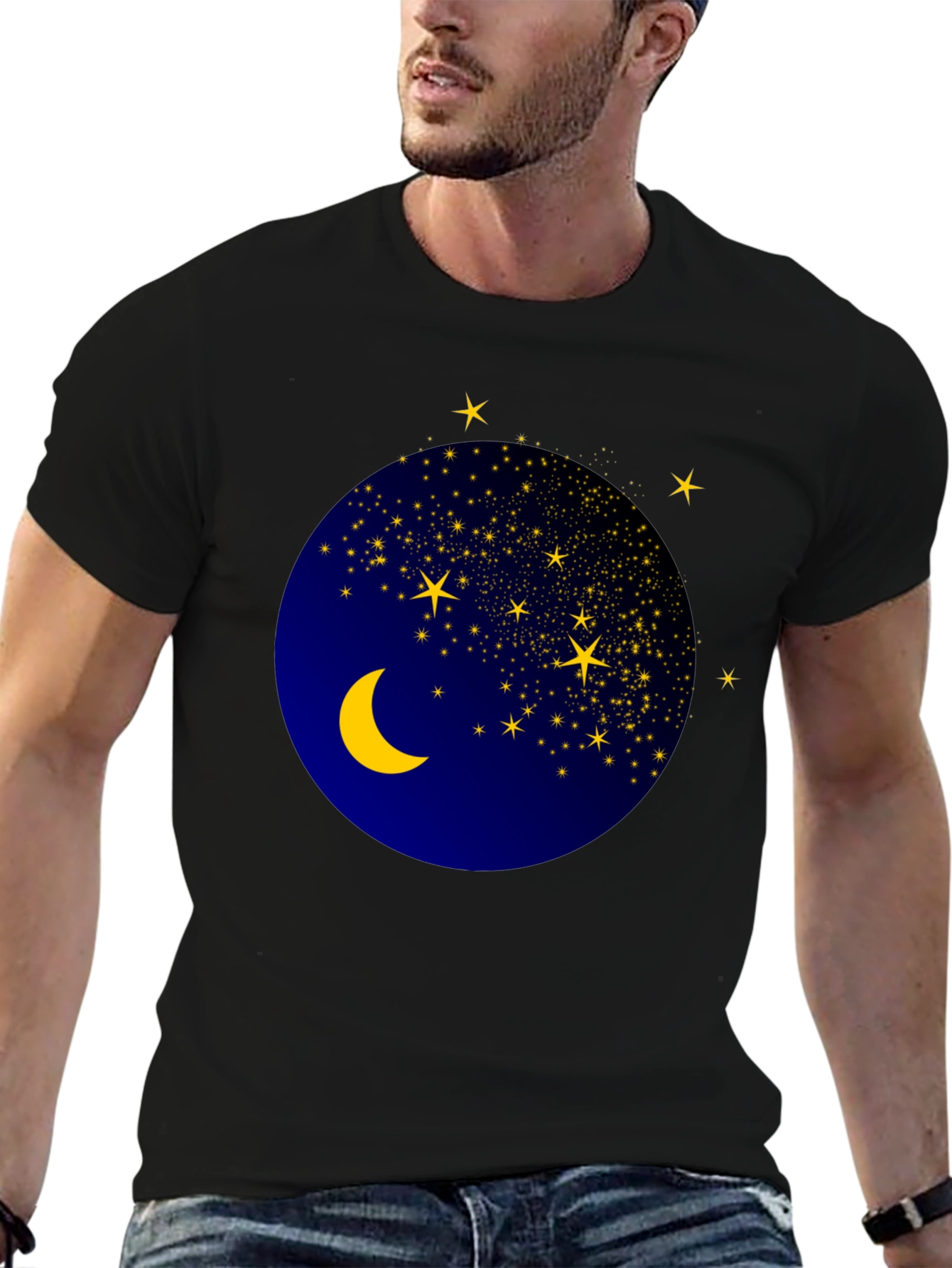 Celestial Moon & Stars Graphic Black T-Shirt