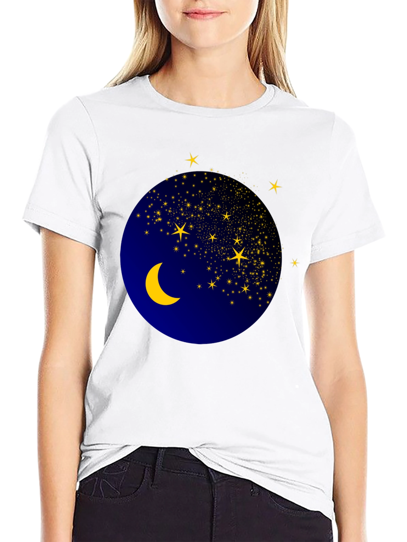 Celestial Moon & Stars Graphic Black T-Shirt