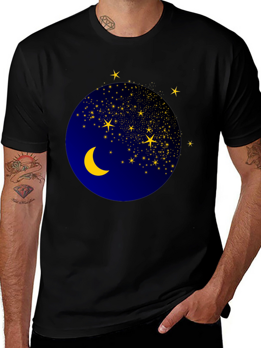 Celestial Moon & Stars Graphic Black T-Shirt