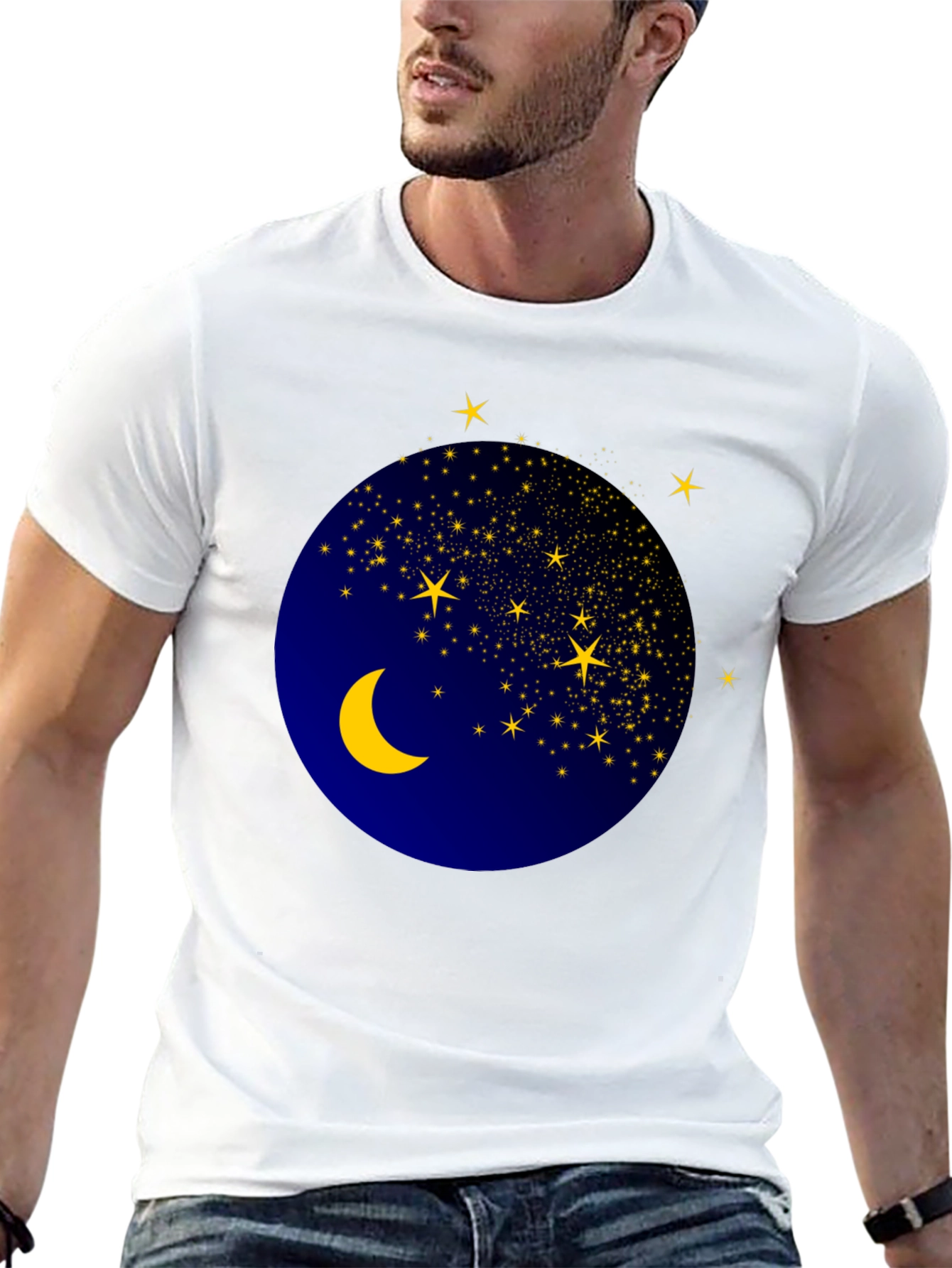 Celestial Moon & Stars Graphic Black T-Shirt
