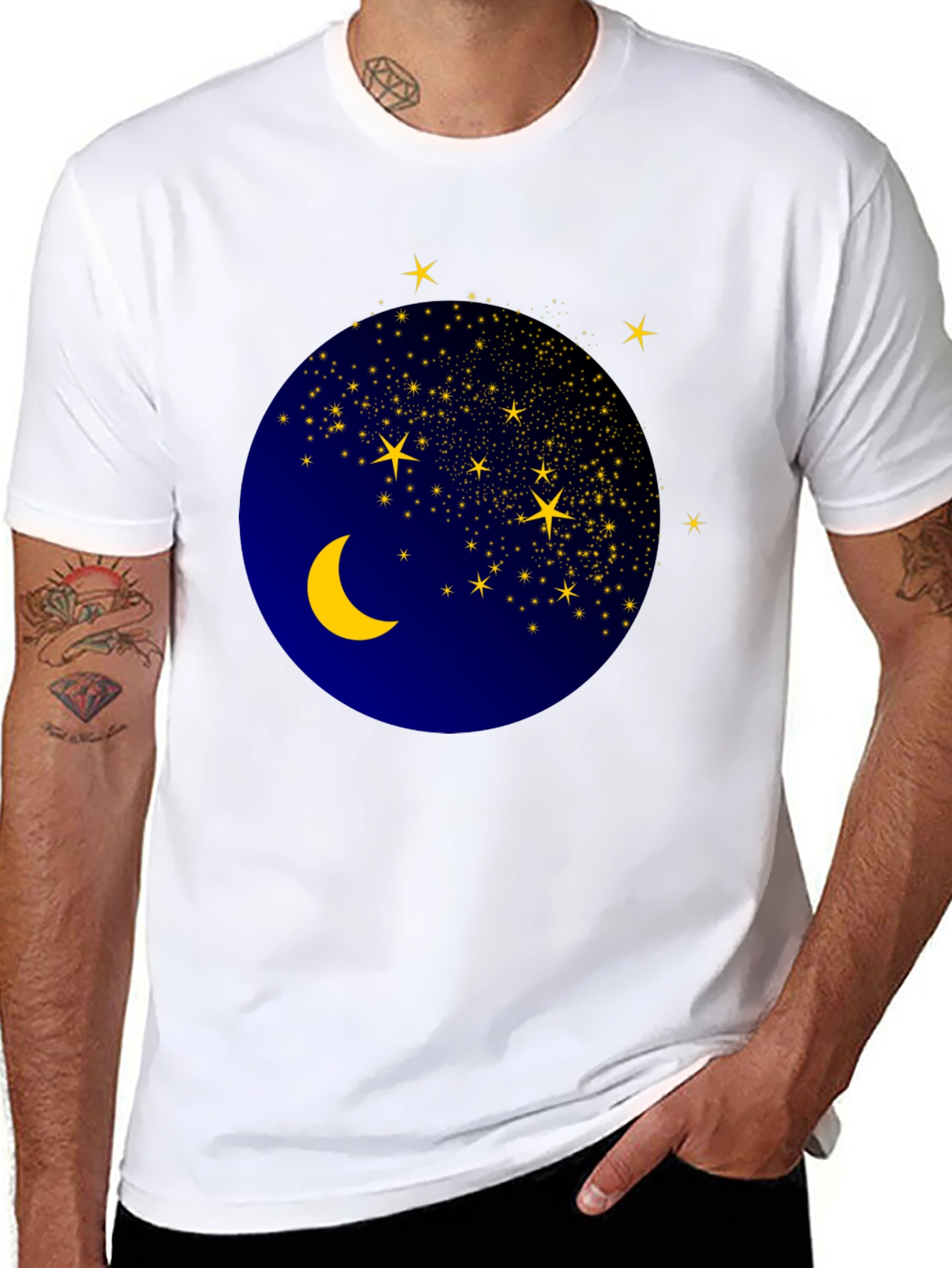 Celestial Moon & Stars Graphic Black T-Shirt