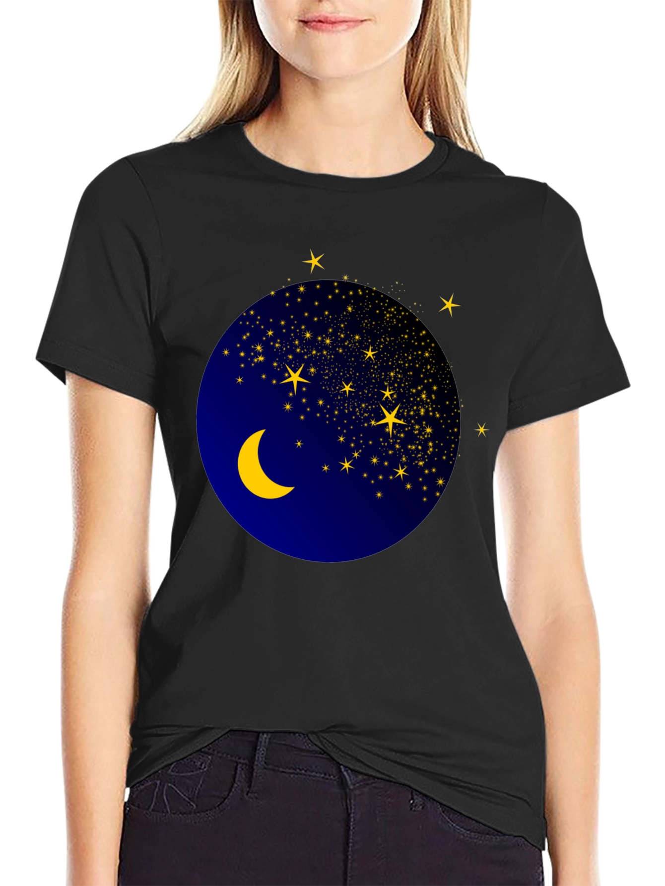 Celestial Moon & Stars Graphic Black T-Shirt