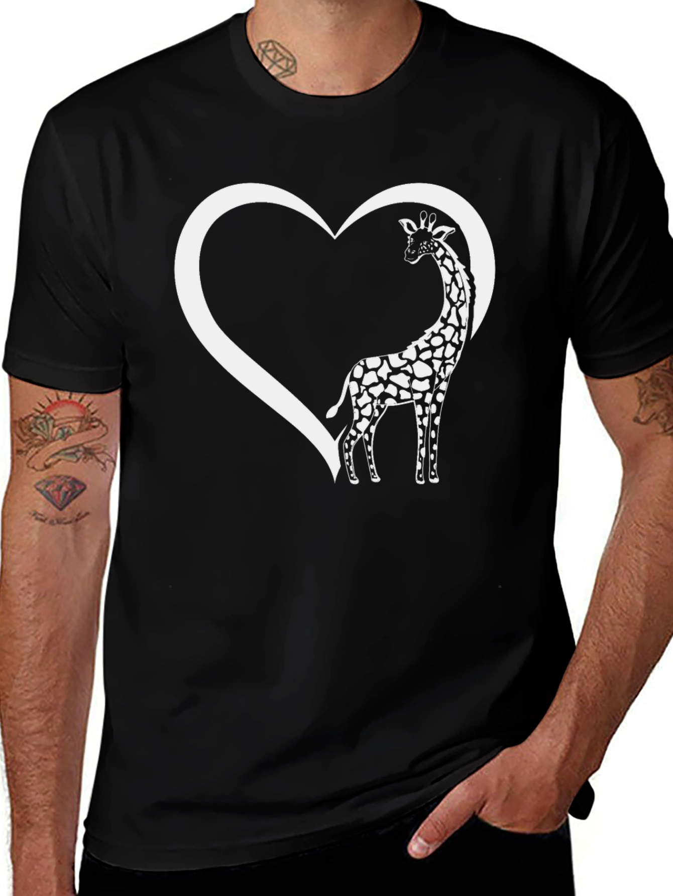 Giraffe Heart T-Shirt - Black Graphic Tee