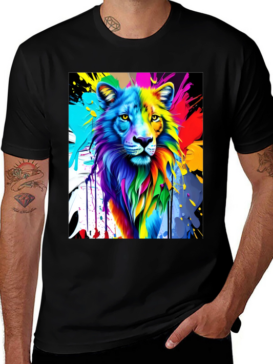 Colorful Lion Graphic Black T-Shirt