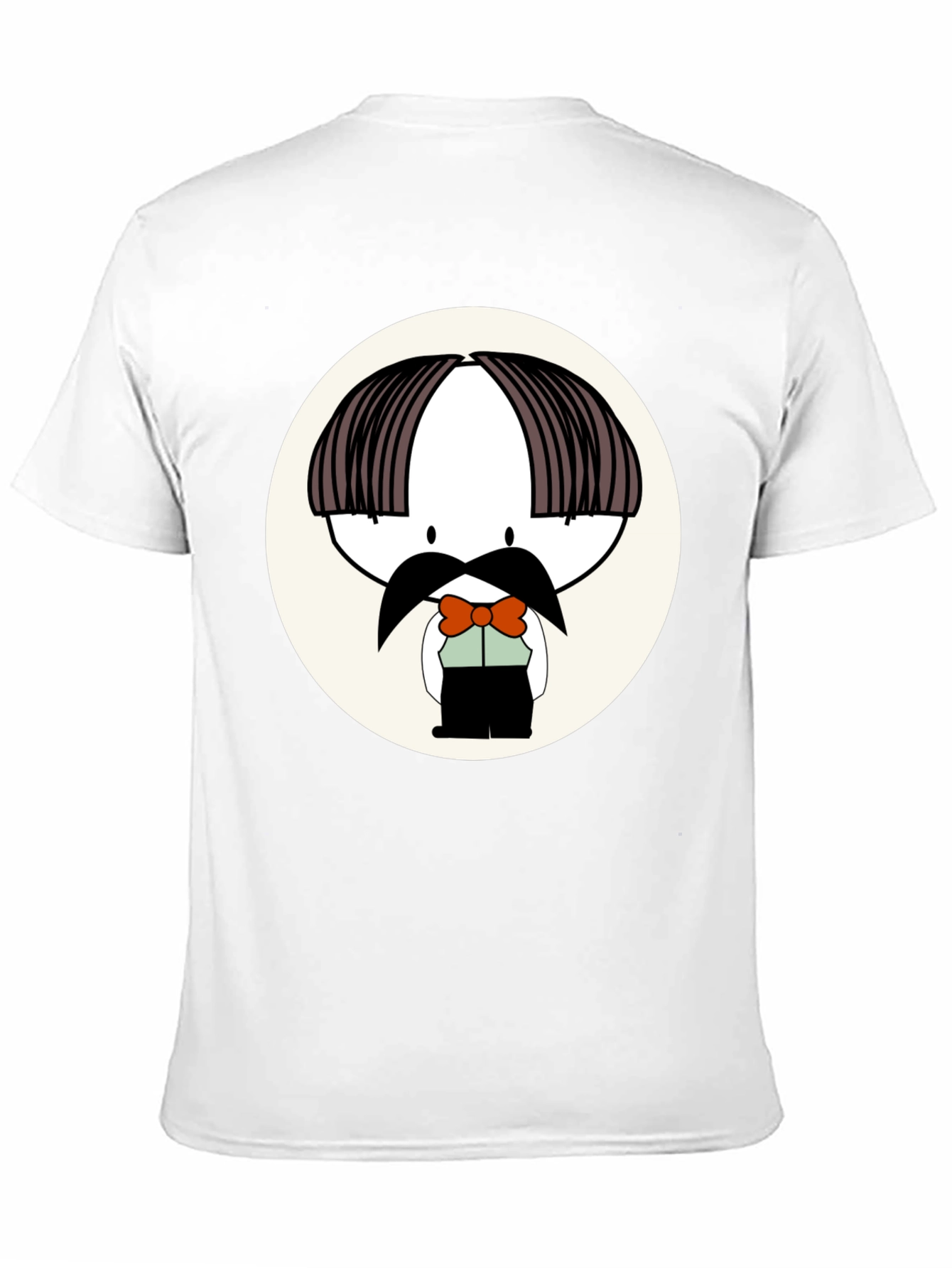 Cartoon Moustache Character Black T-Shirt