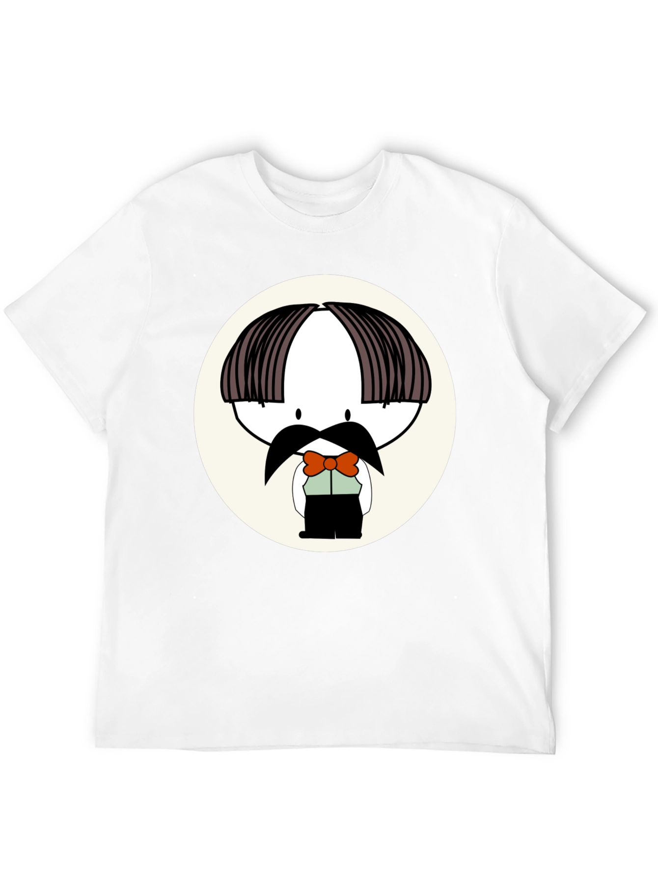 Cartoon Moustache Character Black T-Shirt