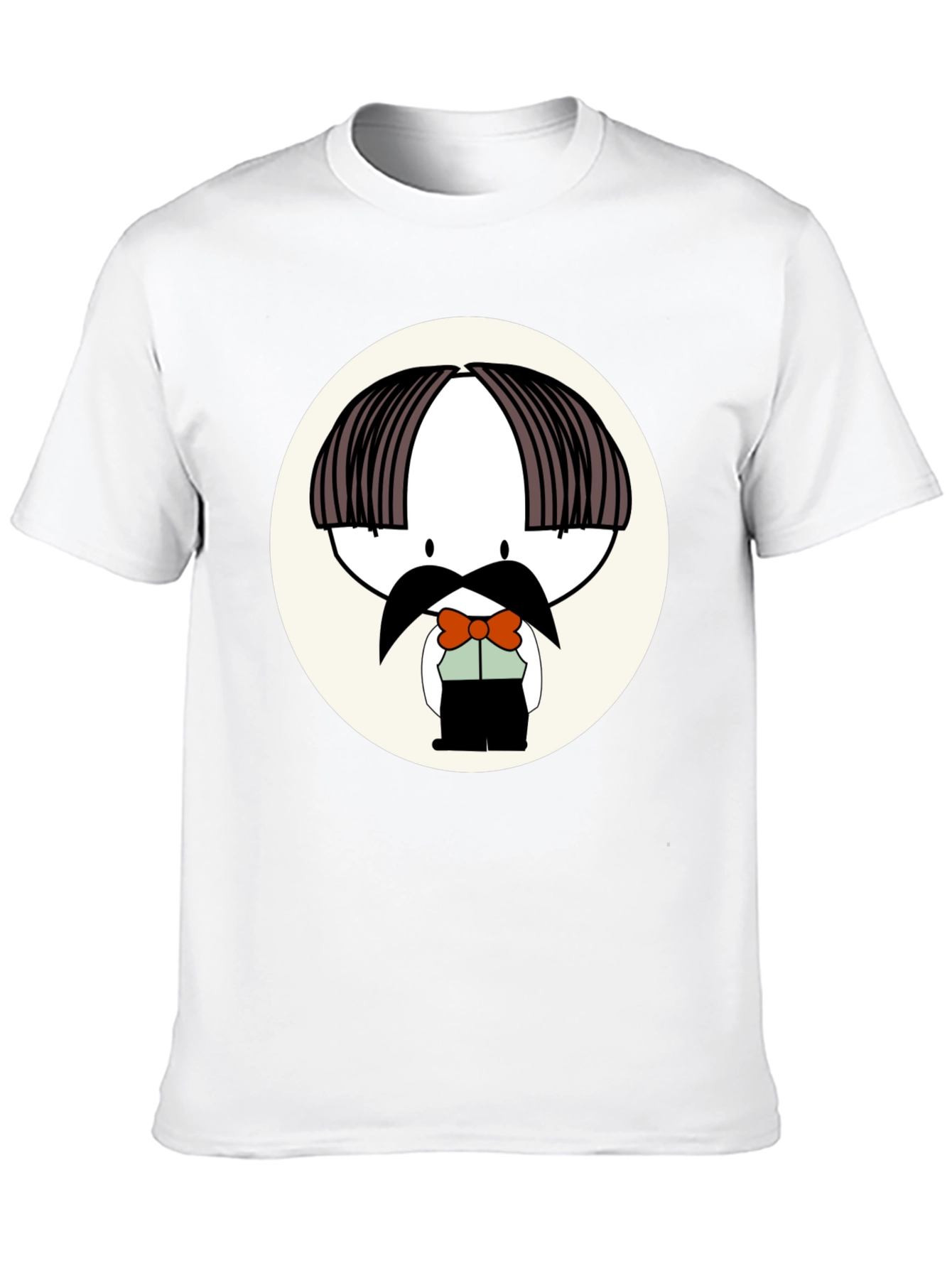 Cartoon Moustache Character Black T-Shirt