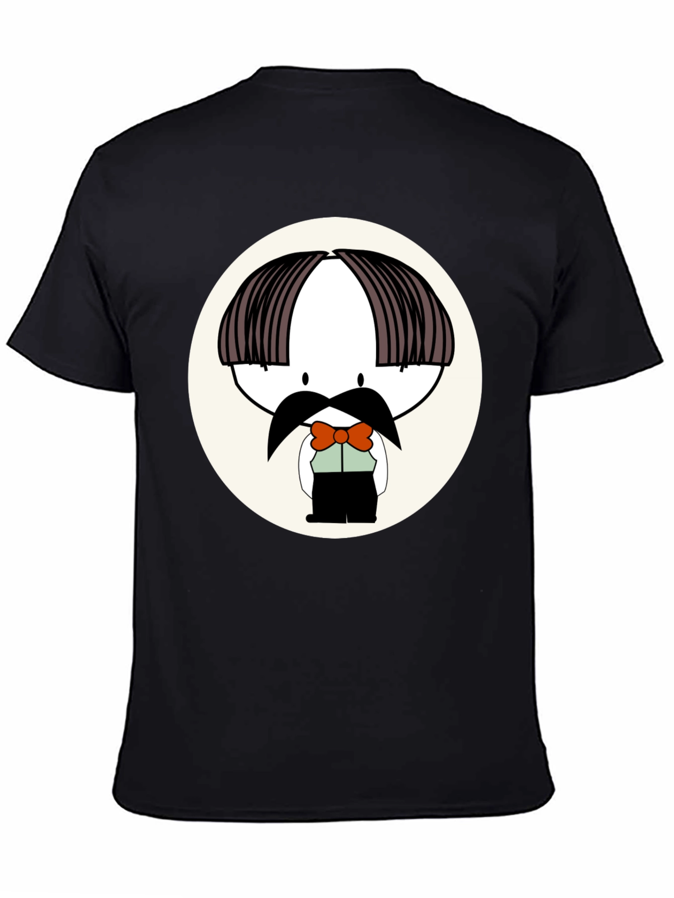 Cartoon Moustache Character Black T-Shirt