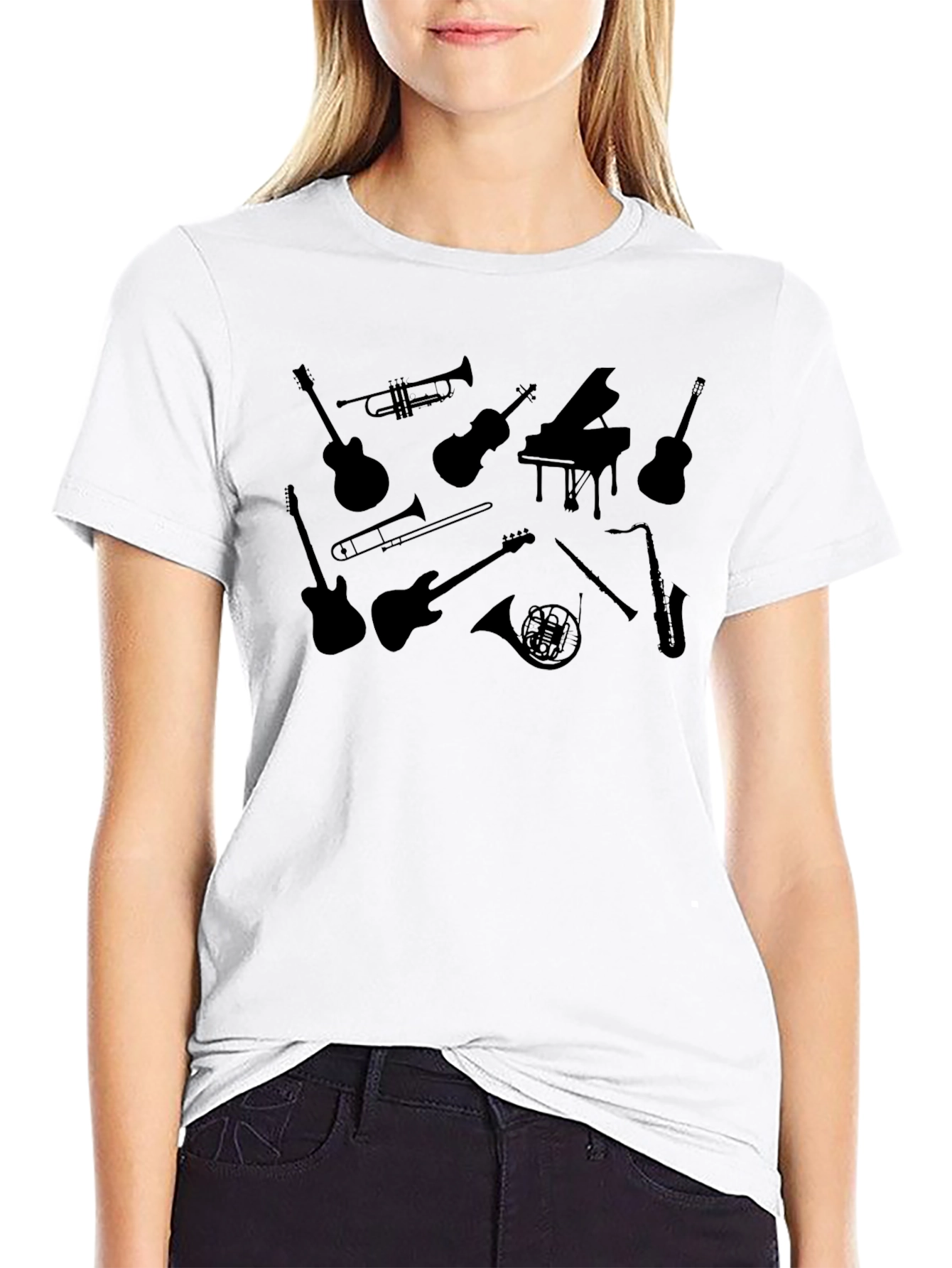 Musical Instrument Silhouette Black T-Shirt