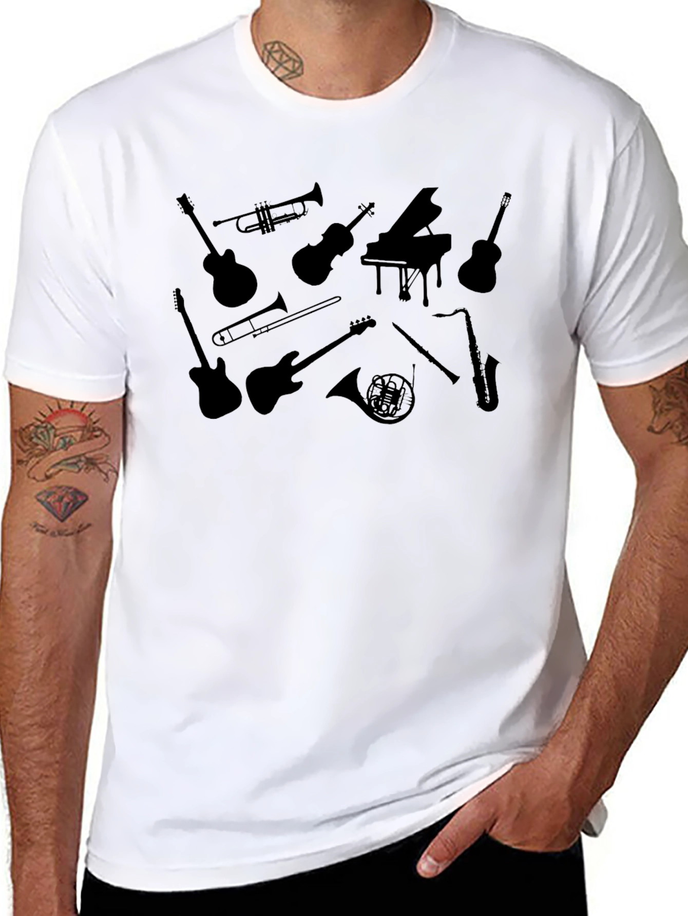 Musical Instrument Silhouette Black T-Shirt