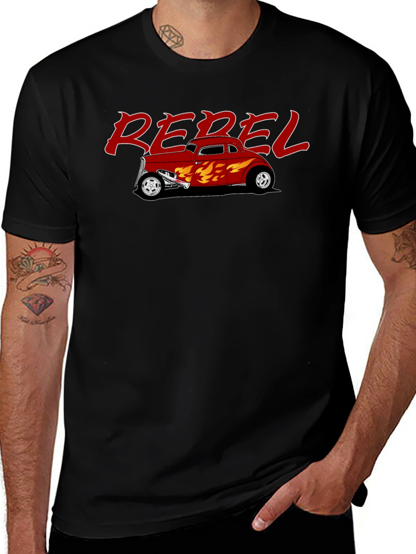 Rebel Hot Rod Flames Graphic T-Shirt