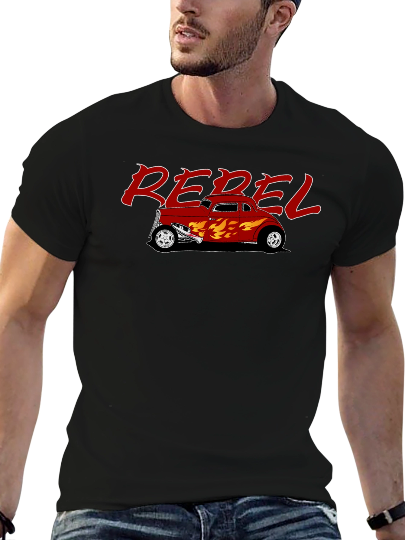 Rebel Hot Rod Flames Graphic T-Shirt