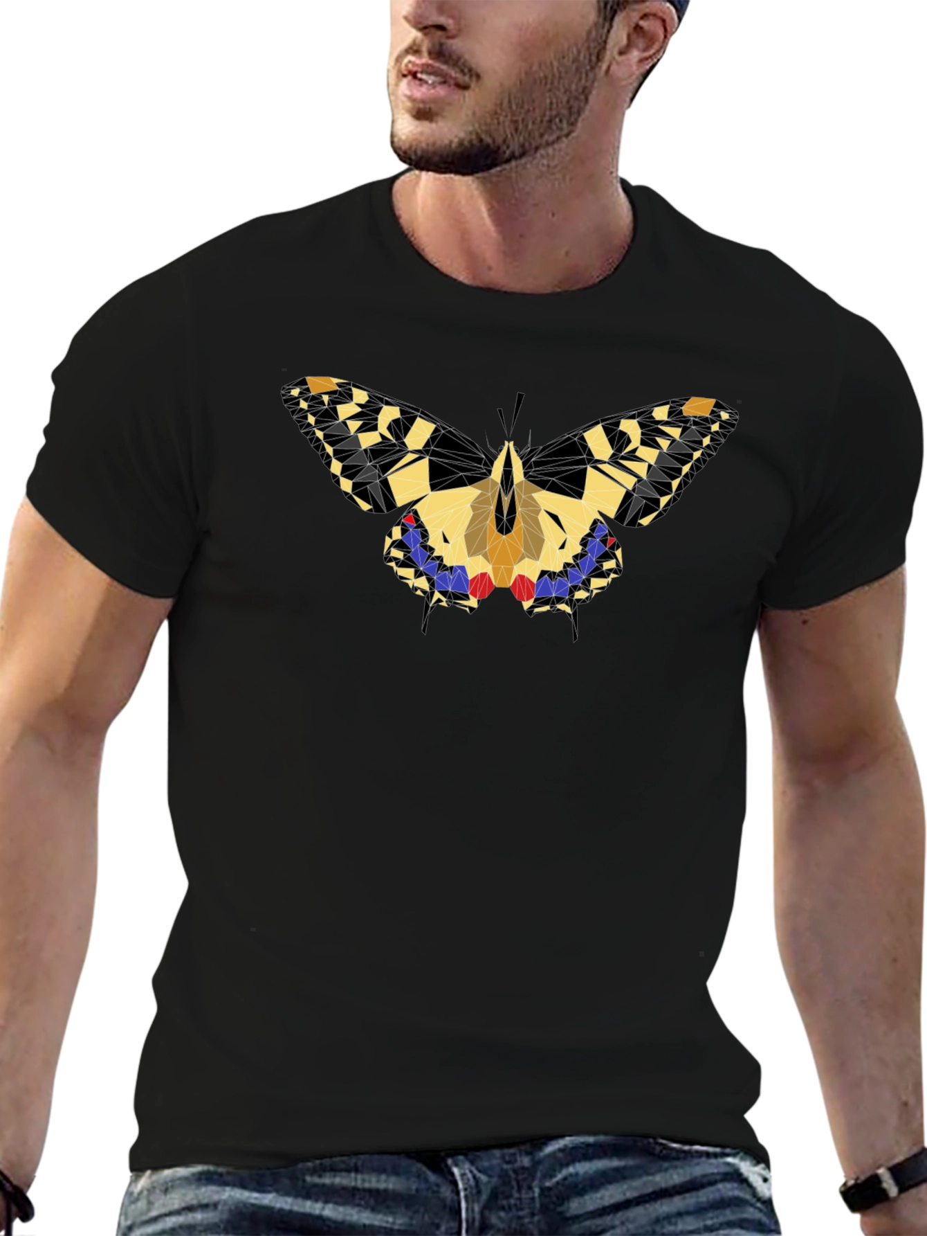 Geometric Butterfly Graphic Black T-Shirt